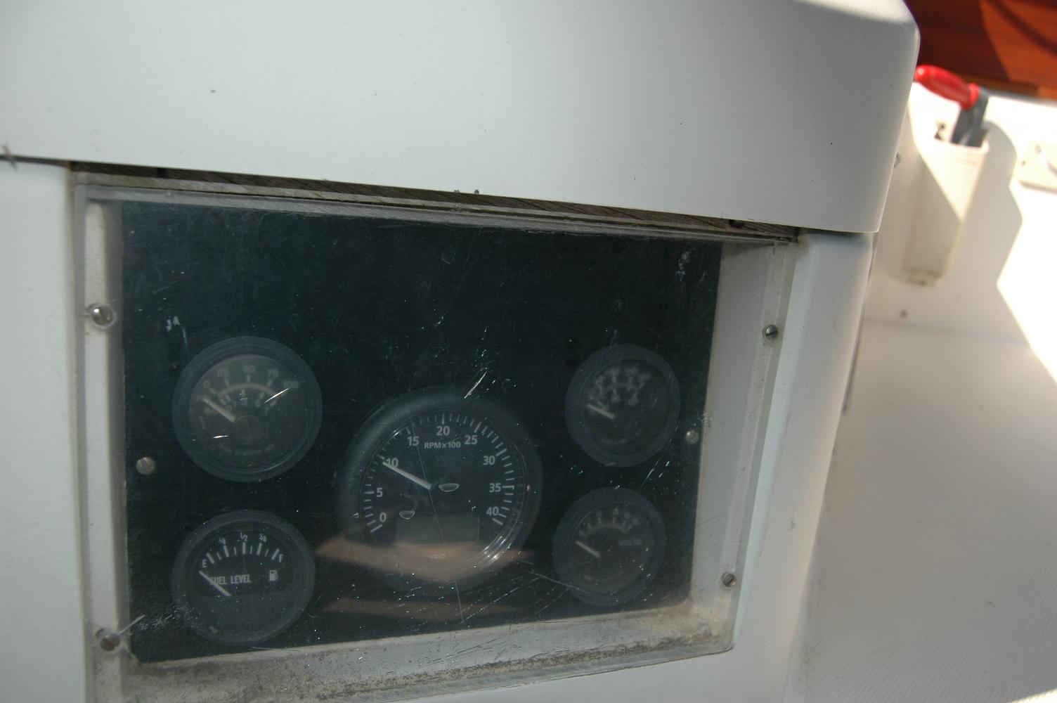 Instrument panel of a 1988 Sabre 38 MkII sailboat, featuring various gauges.