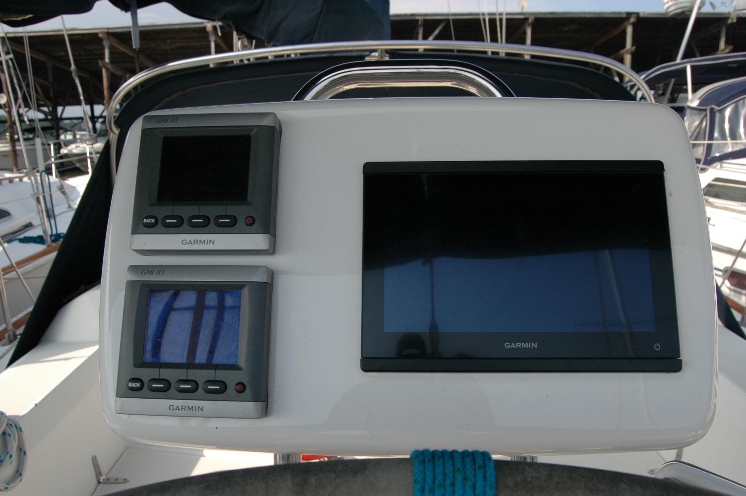 Cockpit navigation instruments on a 1988 Sabre 38 MkII sailboat.