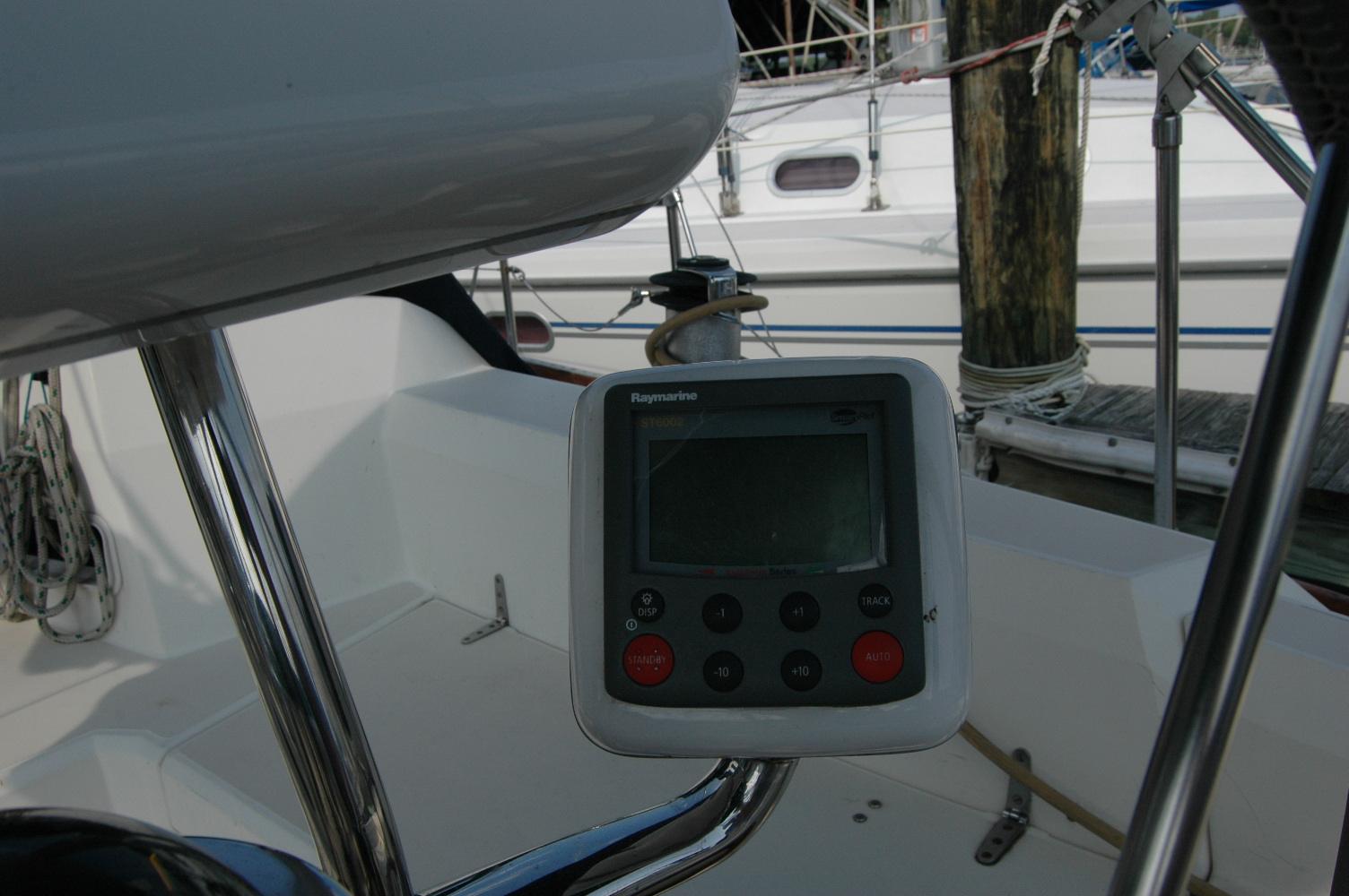 Raymarine navigation system on 1988 Sabre 38 MkII sailboat cockpit.