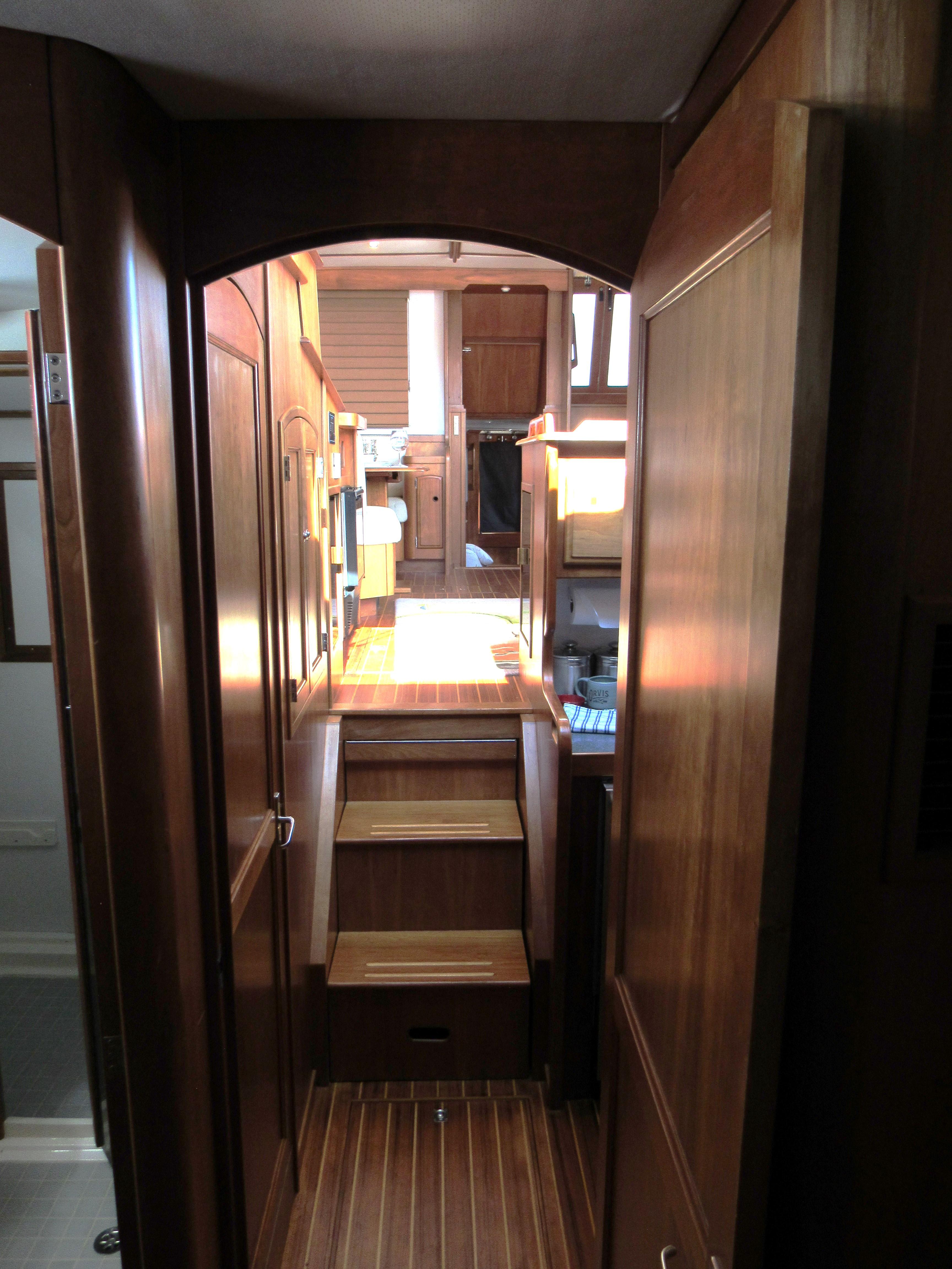 Sabre-Sabreline 47 1999-CANDY O RI-US-Interior of 1999 Sabreline 47 yacht with wooden cabinetry and flooring.-9522318 | Thumbnail