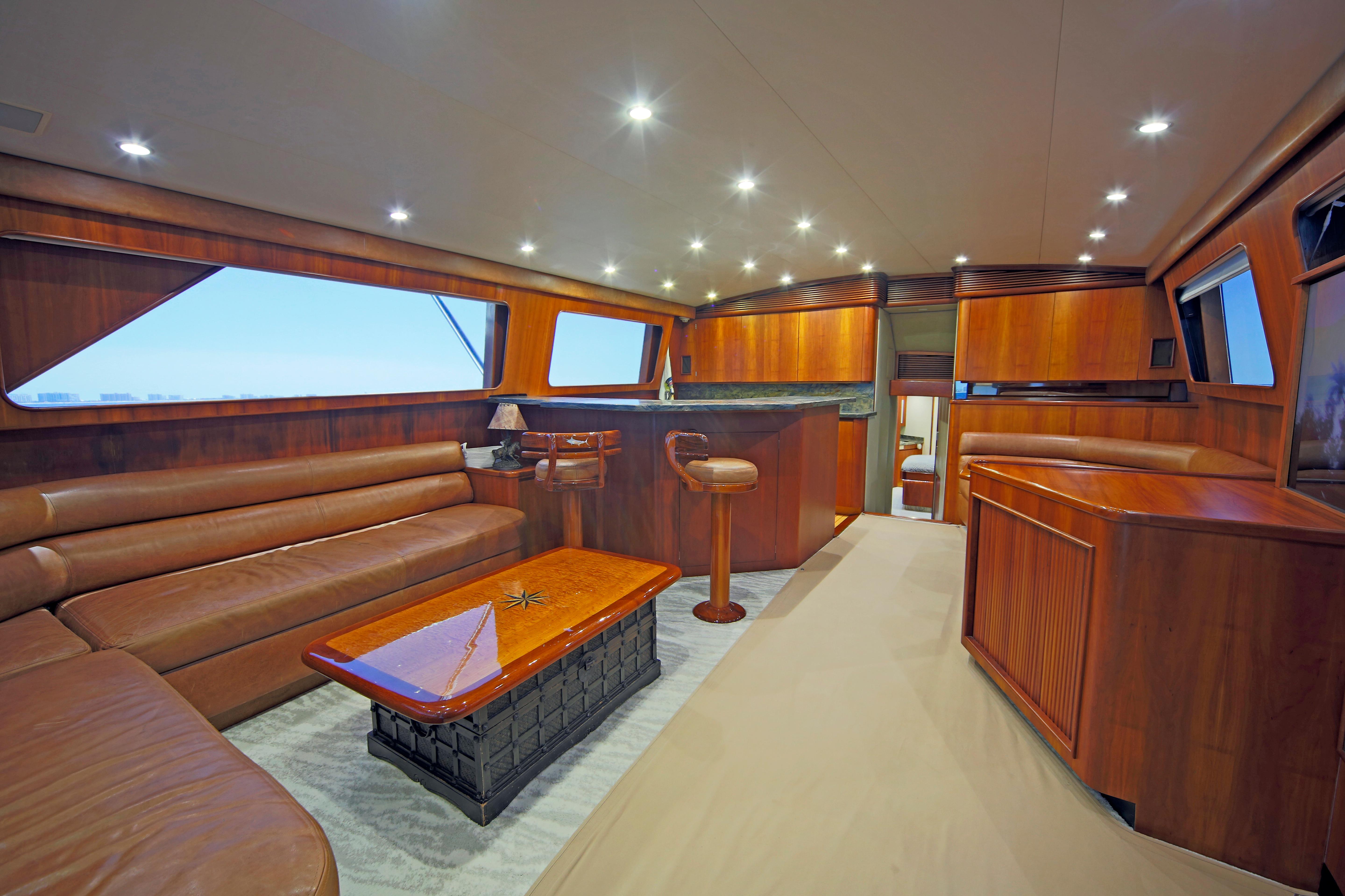 Jim Smith-65 Convertible 2000-PIER PRESSURE SC-US-Luxurious interior of a 2000 Jim Smith 65 Convertible yacht with elegant wood finishes.-9833594 | Thumbnail