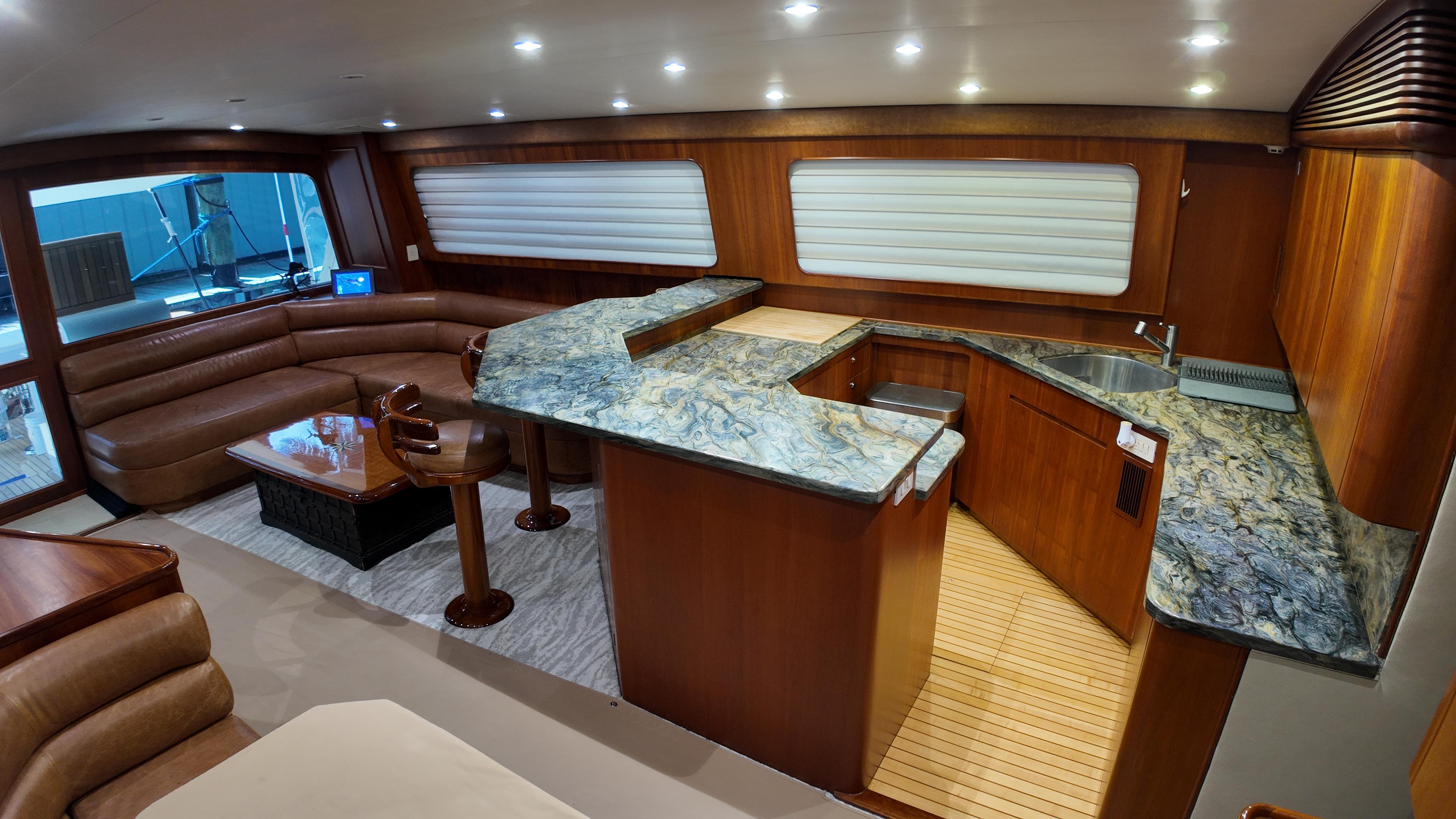 Jim Smith-65 Convertible 2000-PIER PRESSURE SC-US-Luxurious interior of a 2000 Jim Smith 65 Convertible yacht with elegant wood and marble finishes.-9833594 | Thumbnail