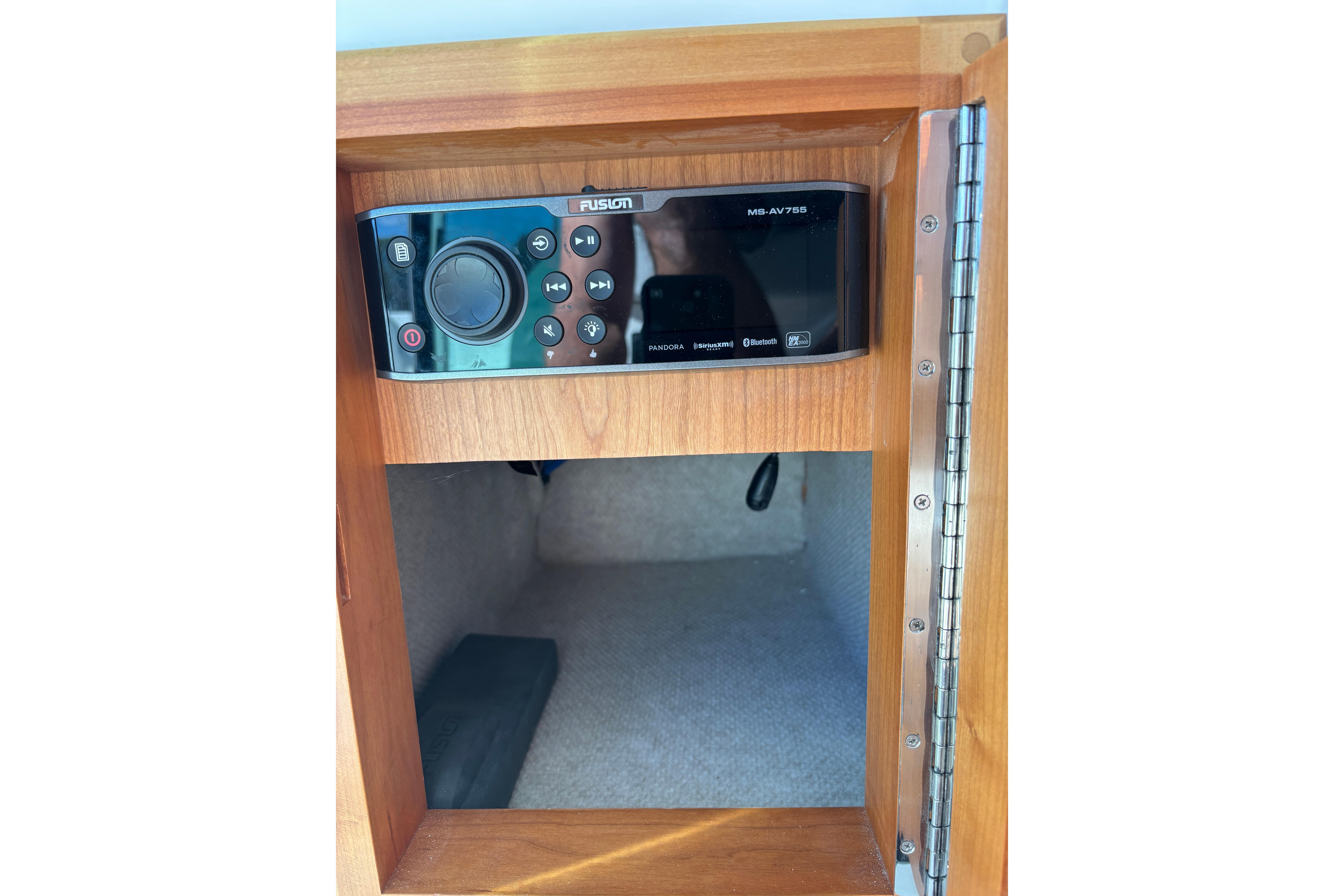 Fusion MS-AV755 stereo system in 2020 Back Cove 37 boatu0027s wooden cabinet.