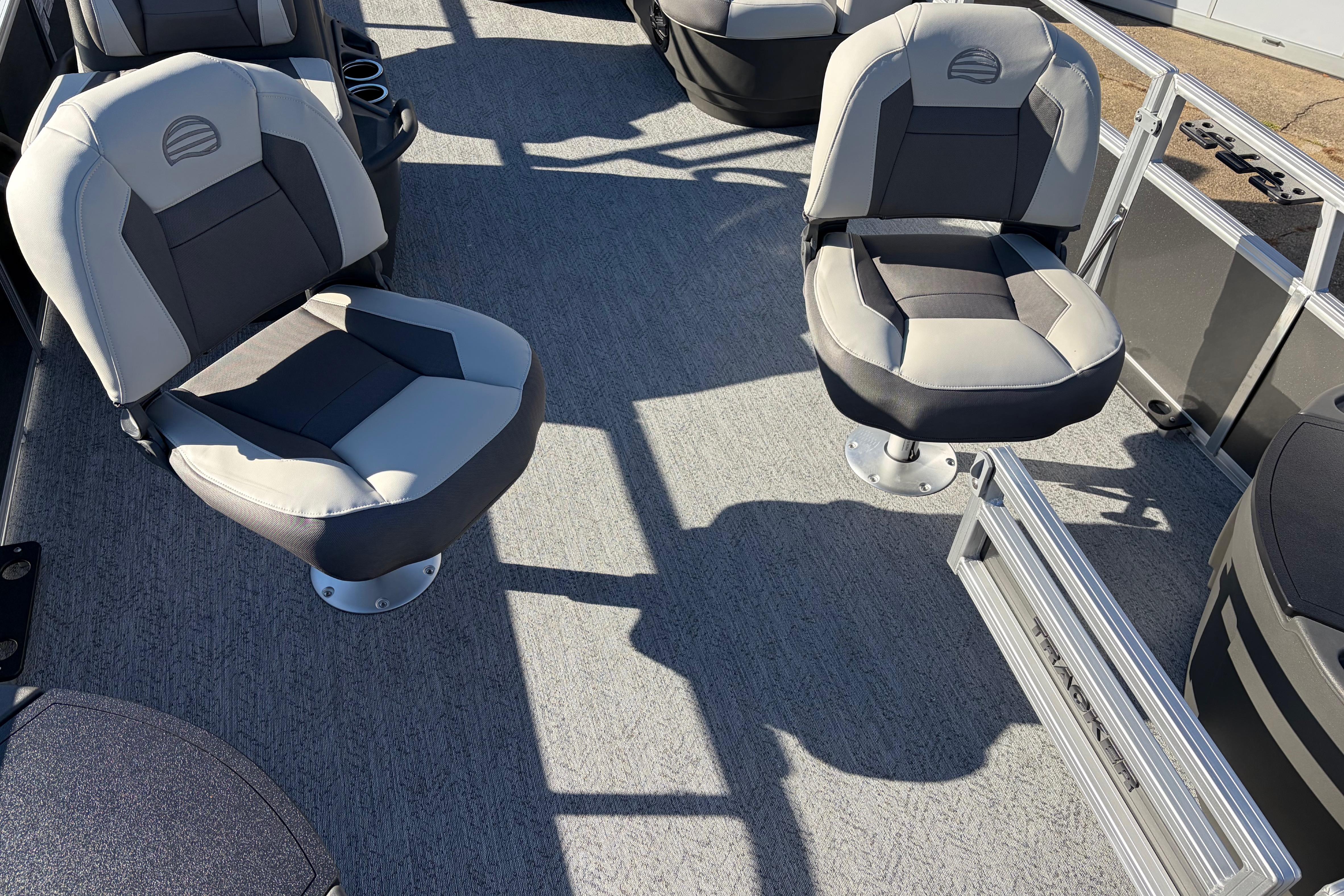 2026 Sun Tracker Bass Buggy 18 DLX interior with comfortable seating and modern design.