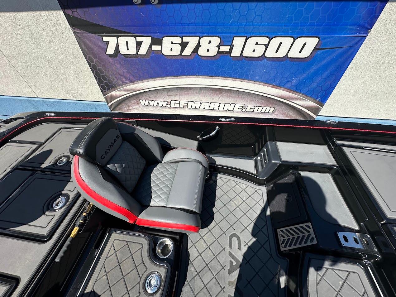 2024 Caymas XS 20 boat interior with custom seating and storage compartments.