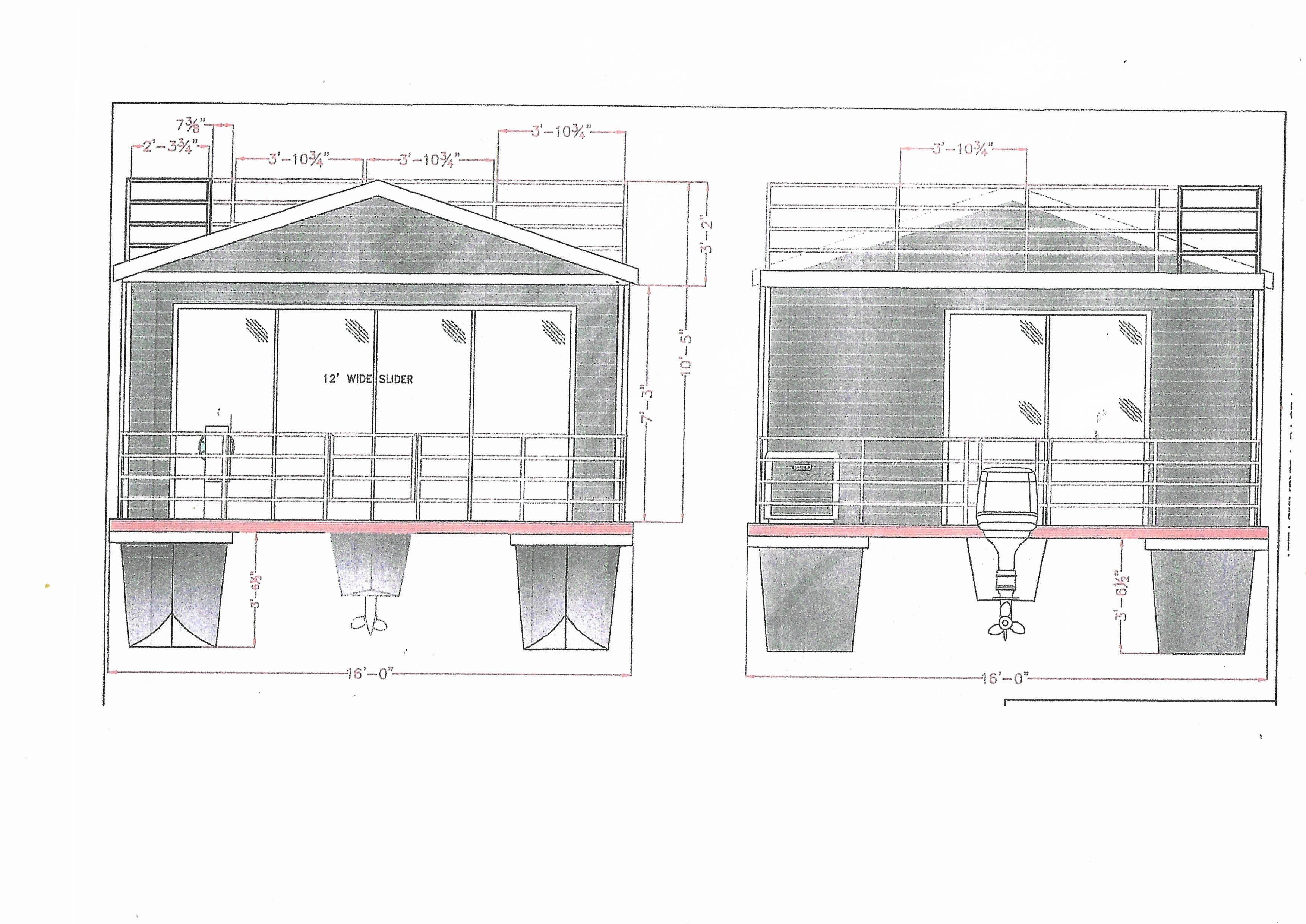 Destination Yachts-16x45 Condo Series 2020 -FL-US-Blueprint of 2020 Destination Yachts 16x45 Condo Series houseboat, front and side views.-9562403 | Thumbnail