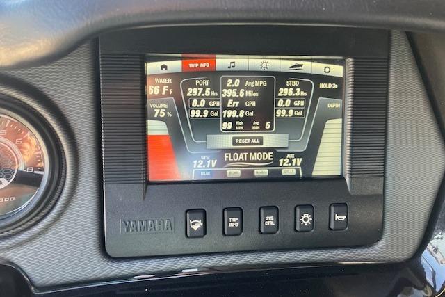 2016 Yamaha Boats AR240 dashboard display showing trip information and engine metrics.