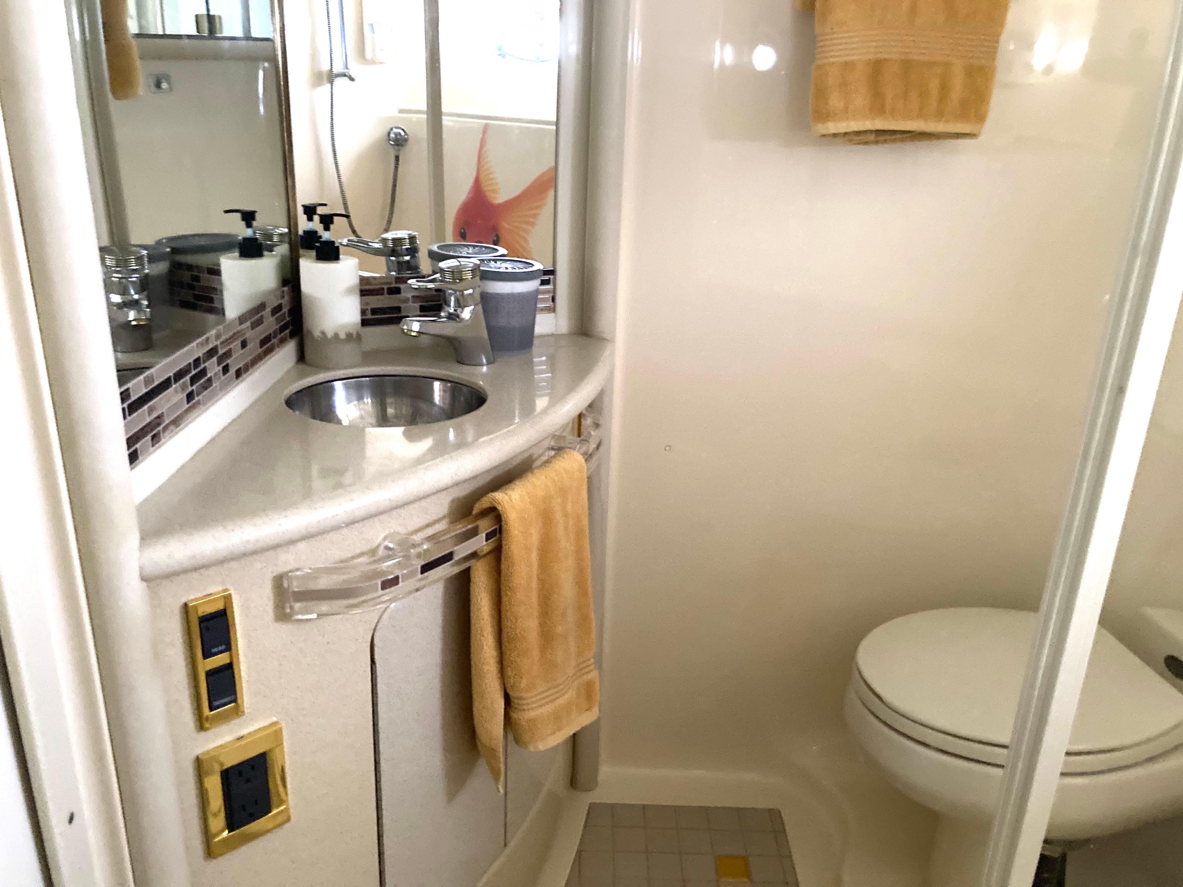 Sea Ray-560 Sedan Bridge 1999-Wade N Winda FL-US-Bathroom interior of 1999 Sea Ray 560 Sedan Bridge yacht, featuring sink and toilet.-9842472 | Thumbnail