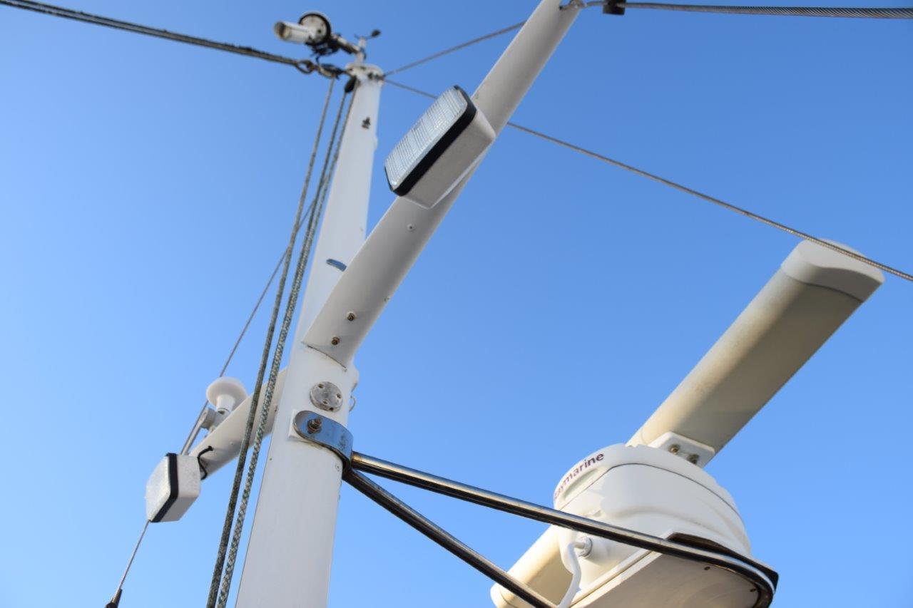 Antenna mast, spreader lights, and camera