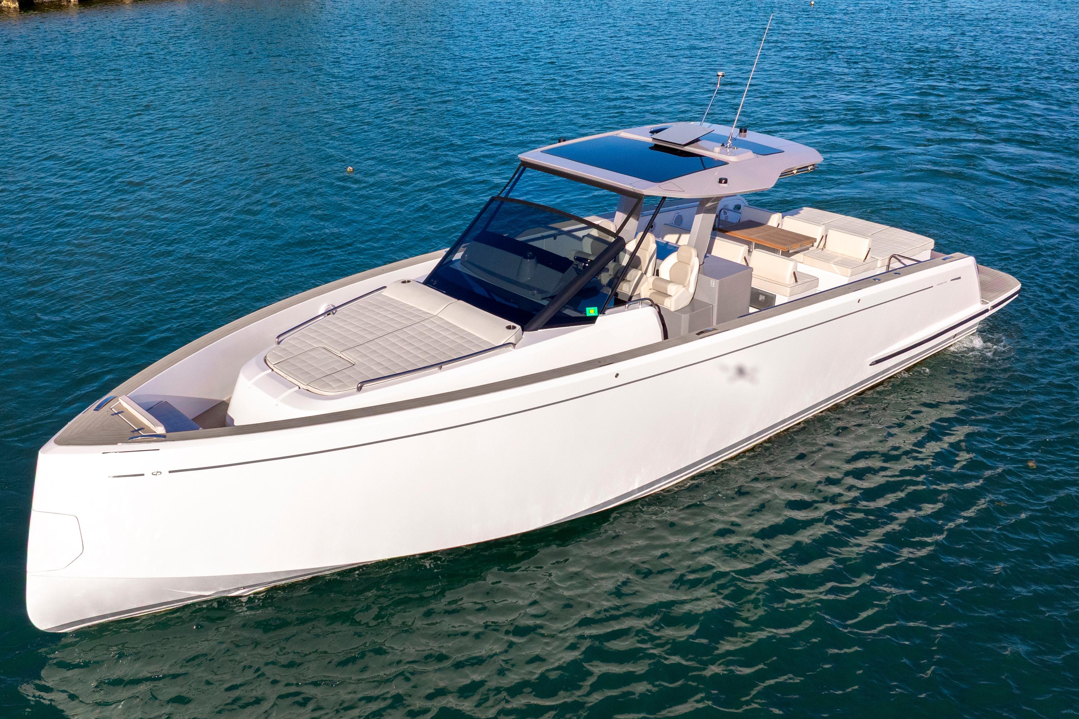 2024 Pardo Yachts P43 luxury yacht cruising on clear blue water.