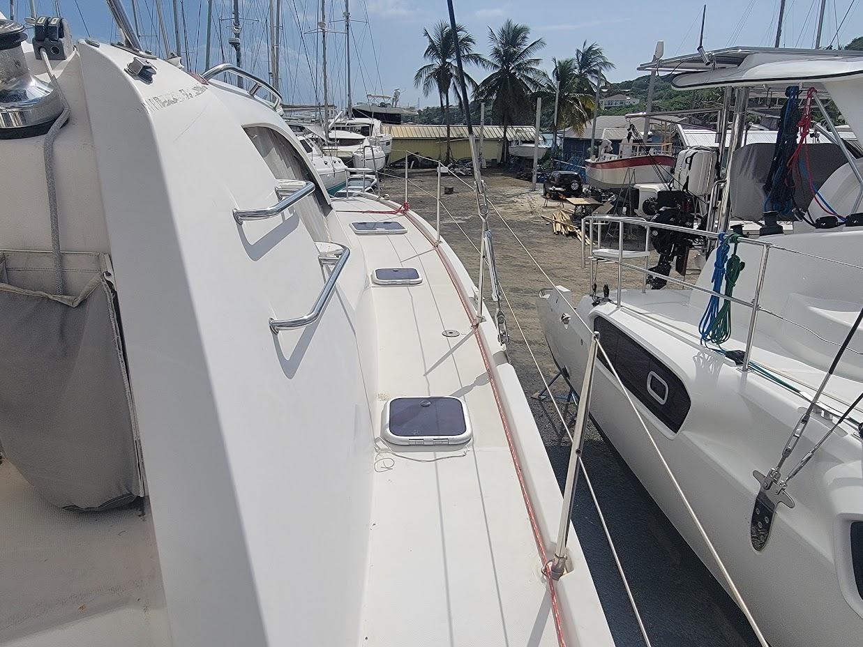 Leopard-44 2015-Kitten Caboodle SC-US-2015 Leopard 44 catamaran docked, showcasing sleek design and spacious deck.-9762818 | Thumbnail
