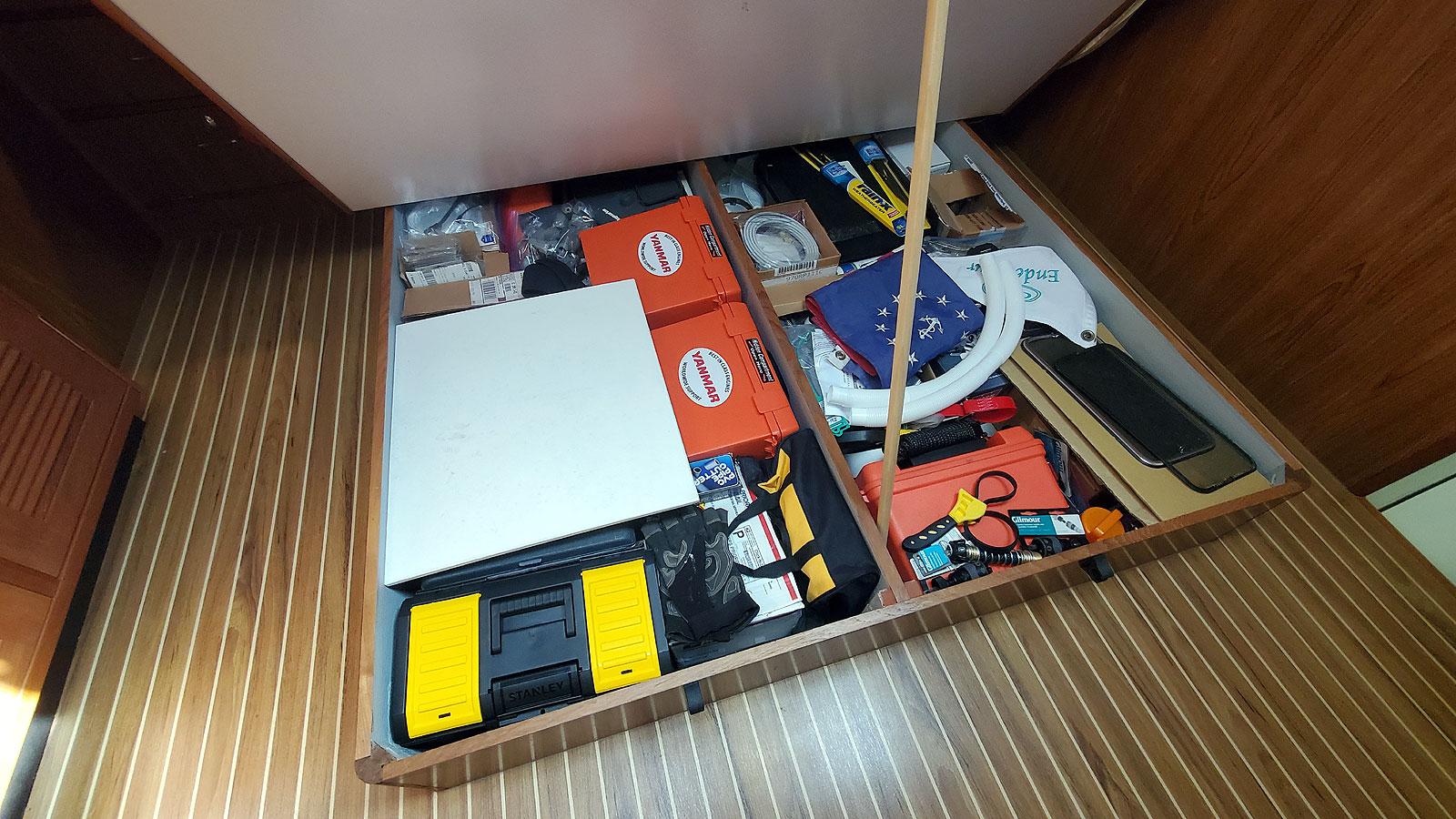 Endeavour-44 TrawlerCat 2012-Nine Lives SC-US-Master Stateroom Under Berth Storage-9702901 | Thumbnail