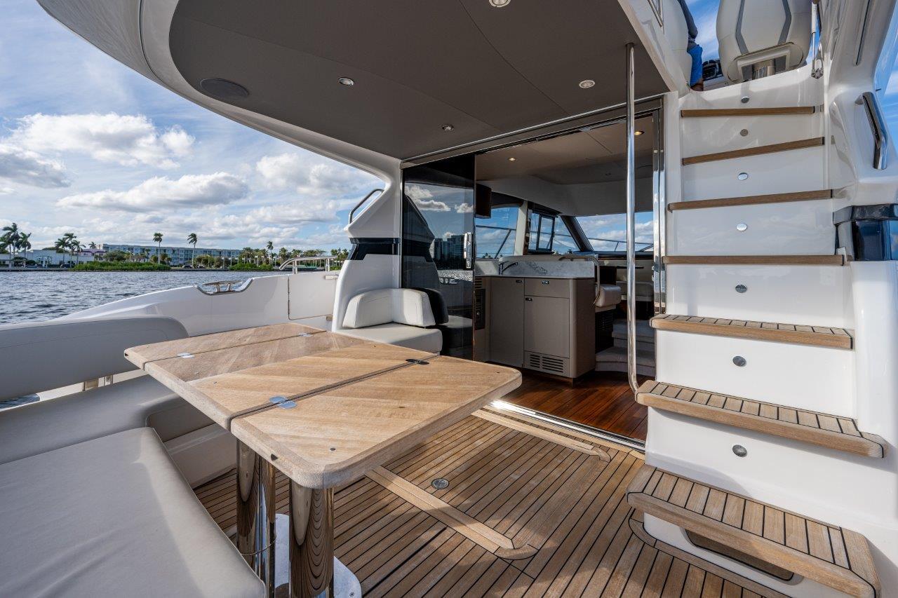 Princess F45 Happy Hours-Aft Deck, Table and Stairs to Flybridge