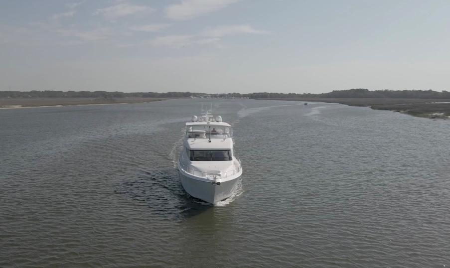 Hatteras 80 Flynn's Folly III - Arial Bow View