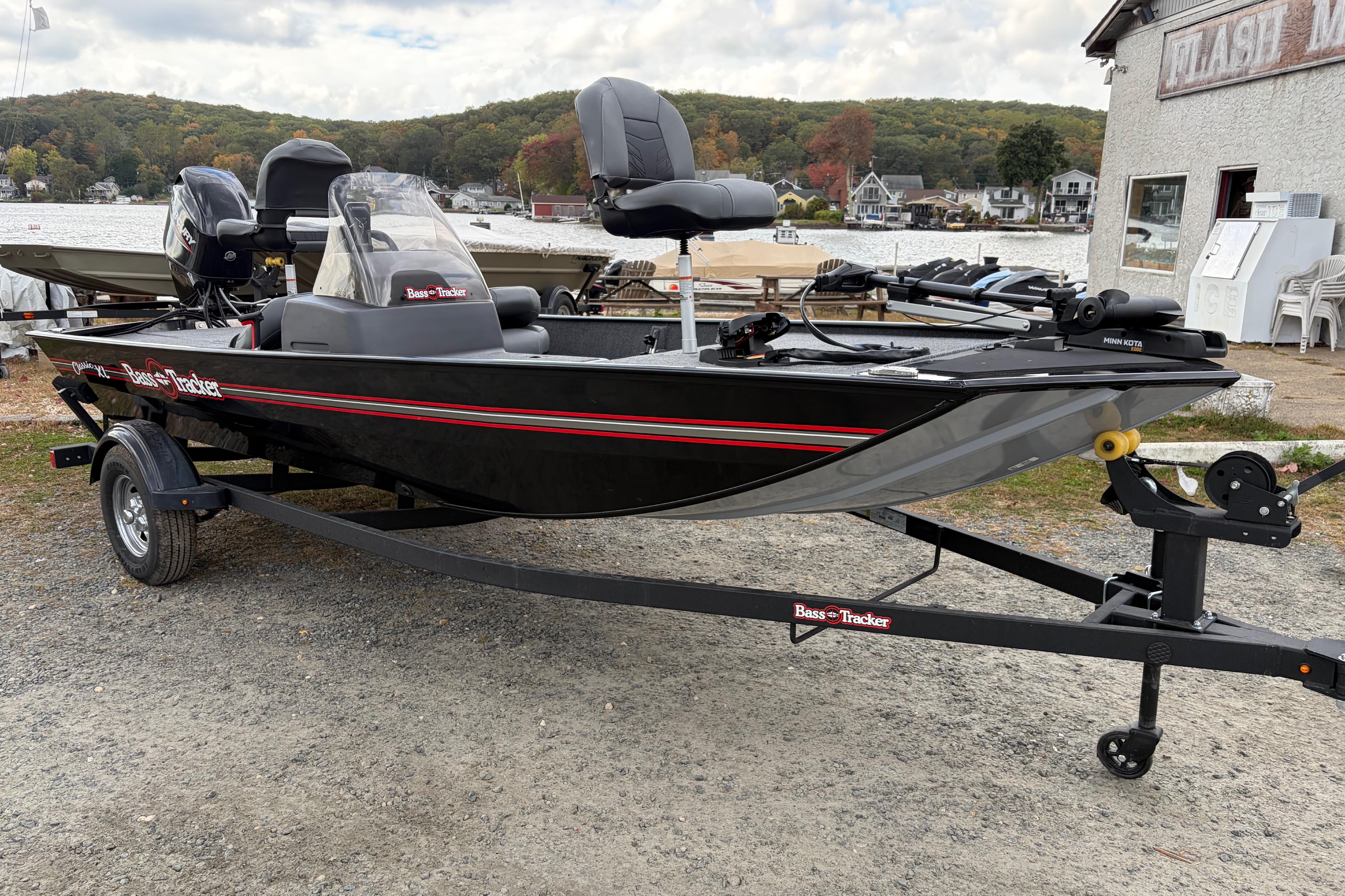 2026 Tracker Bass Tracker Classic XL boat on trailer by lakeside.