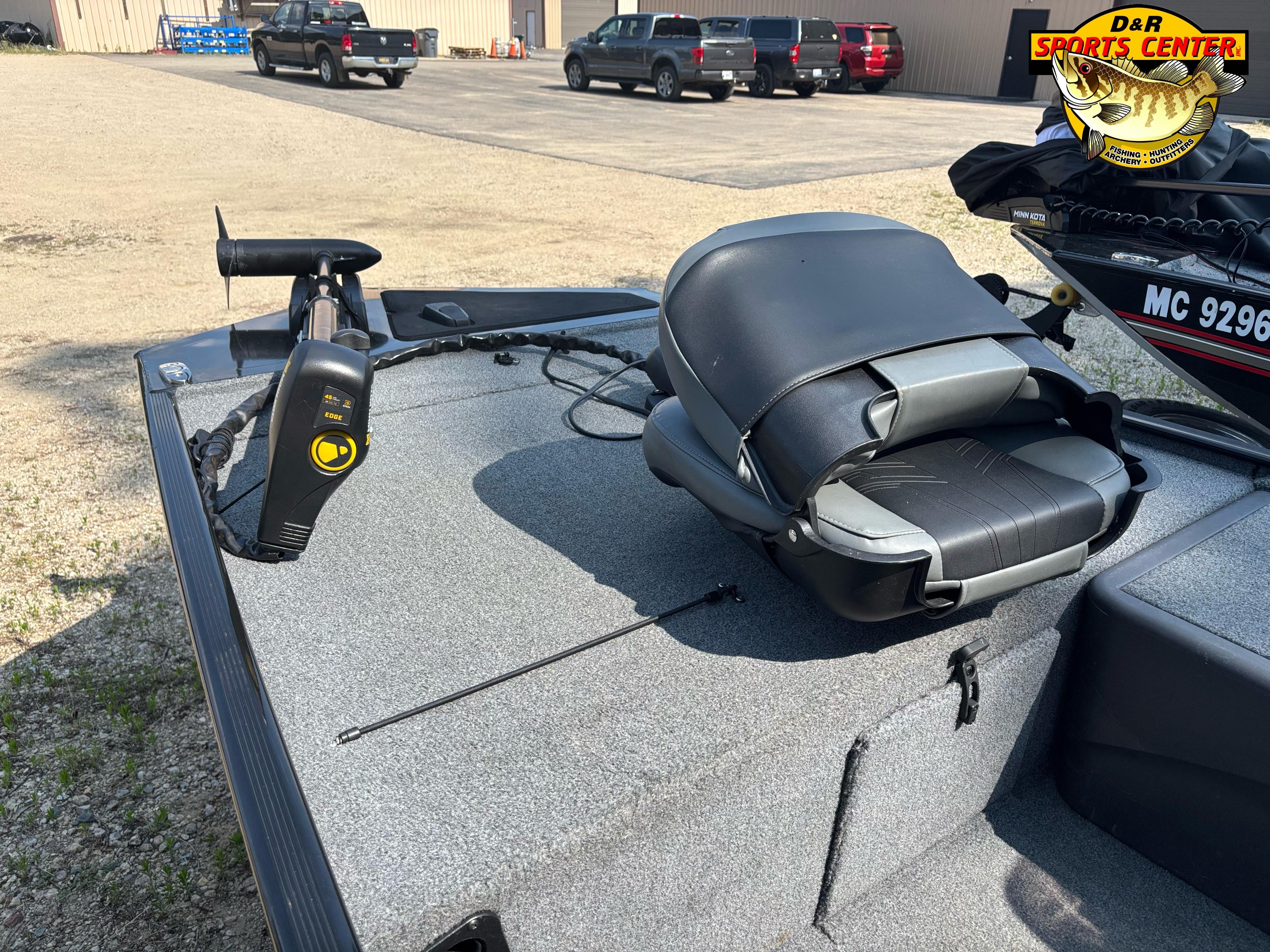 2021 Tracker Bass Tracker Classic XL boat with trolling motor and folded seat.