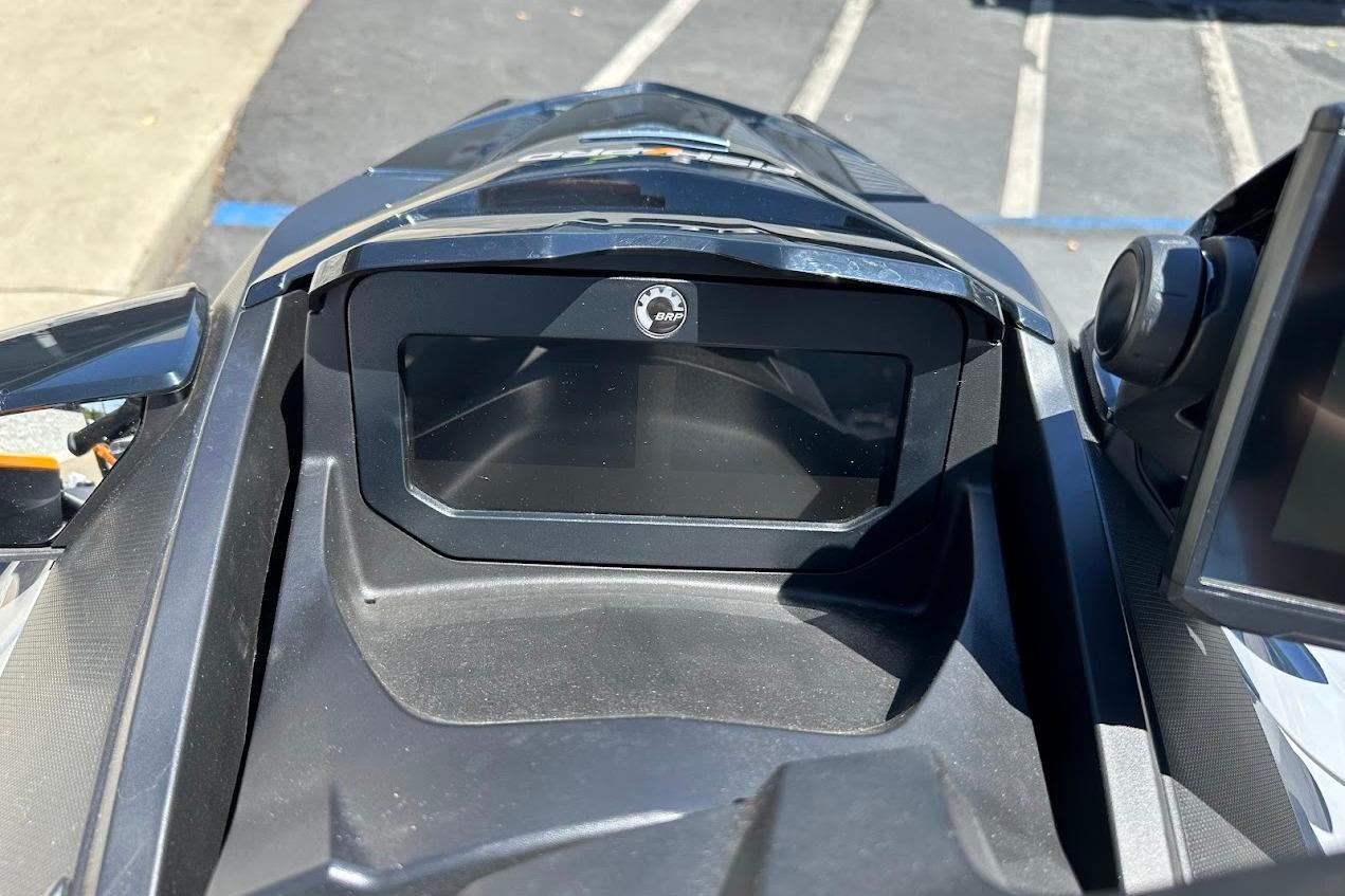 2023 Sea-Doo Fish Pro Trophy dashboard, close-up view in sunlight.