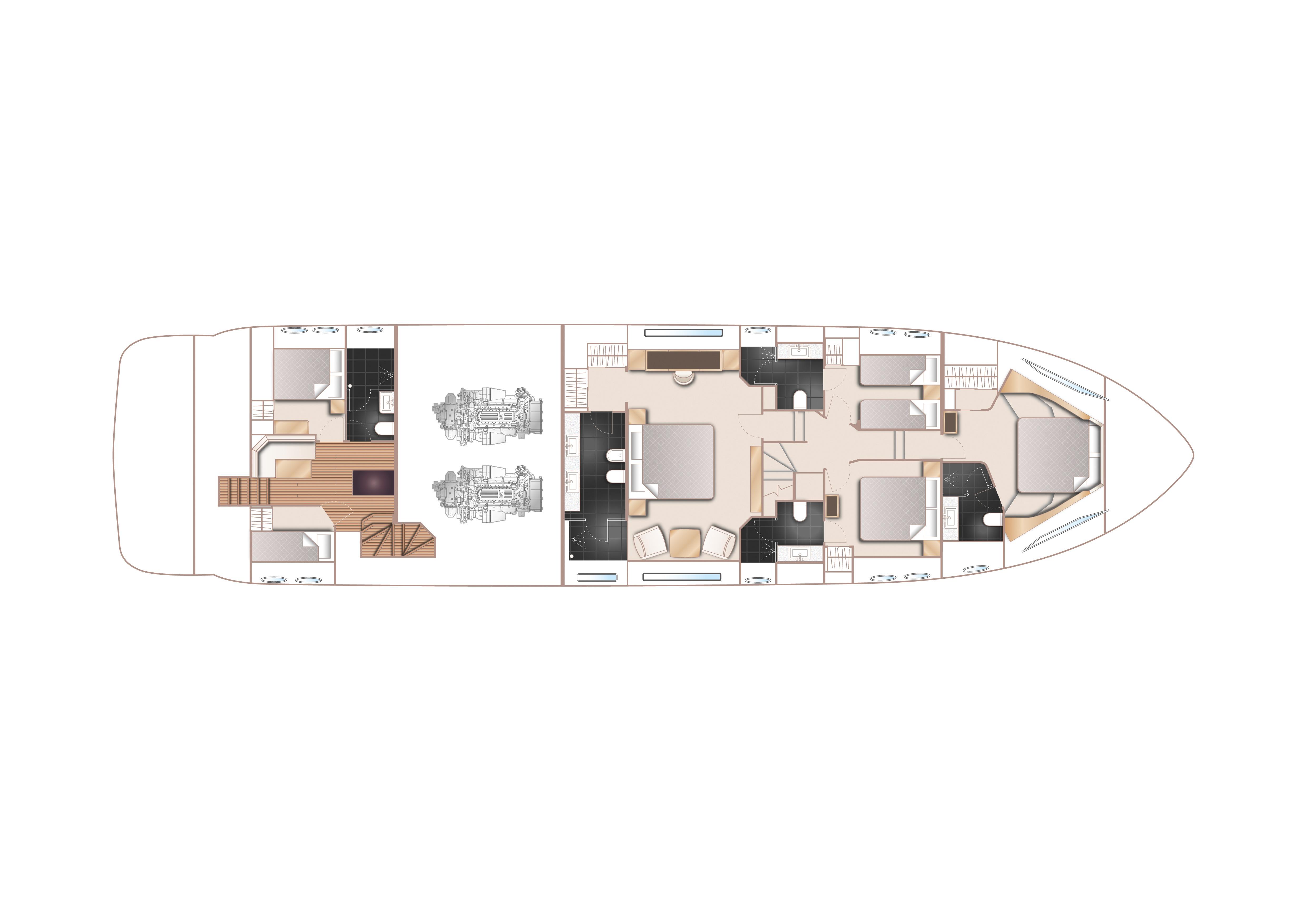  Yacht Photos Pics Manufacturer Provided Image: Princess 88 Motor Yacht Lower Deck Layout Plan