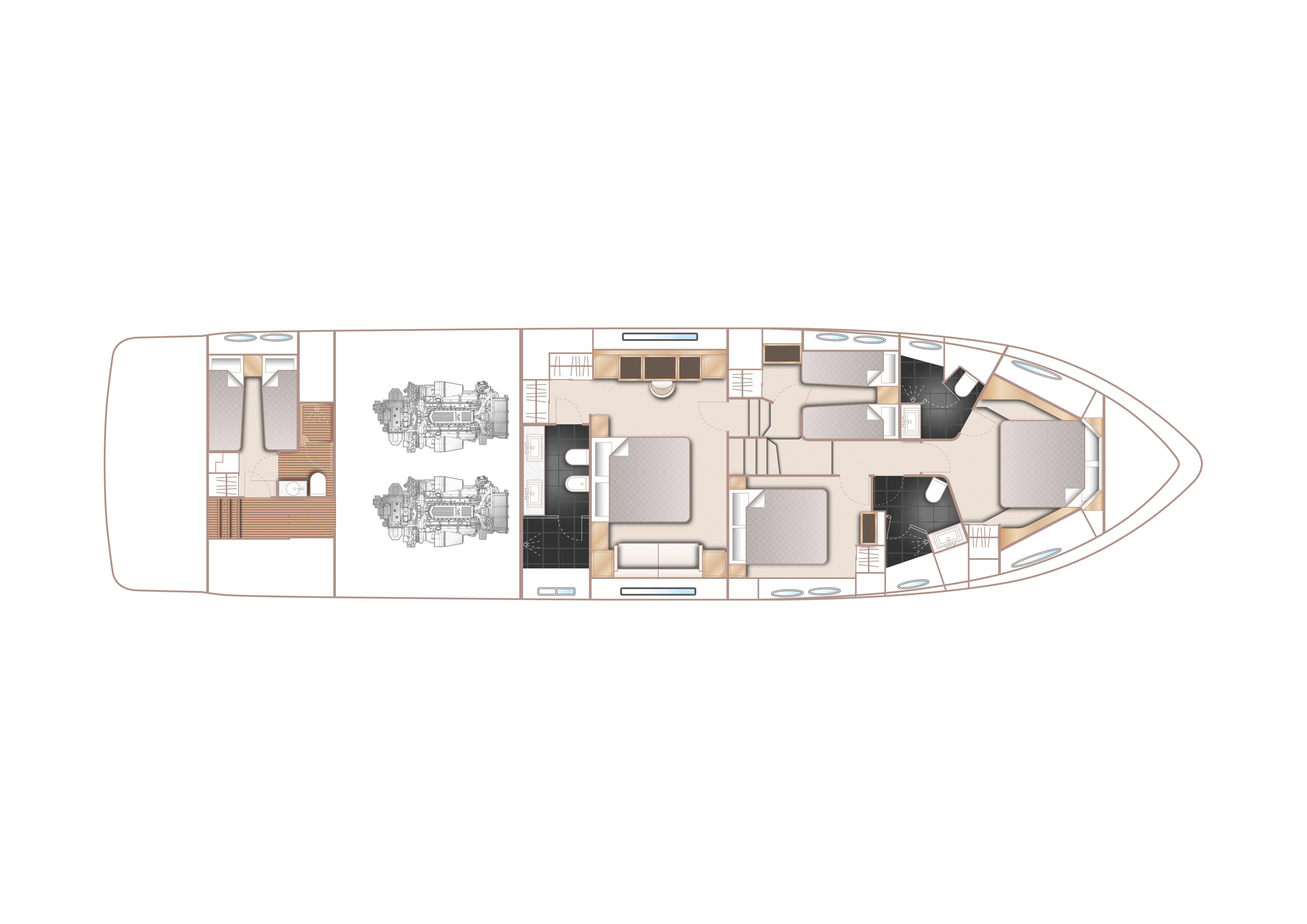 Manufacturer Provided Image: Princess Flybridge 72 Motor Yacht Running Shot Lower Deck Layout Plan