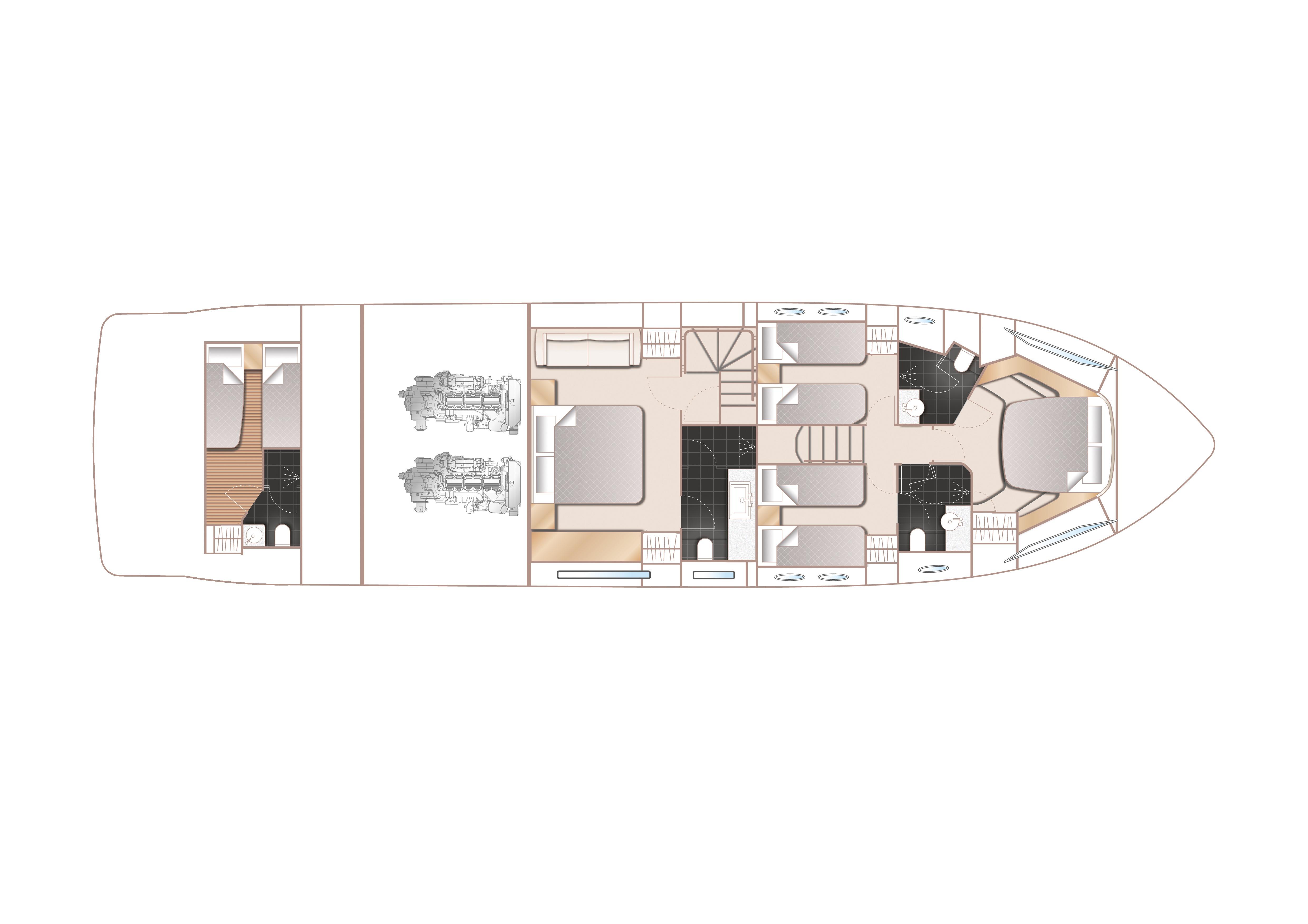 Manufacturer Provided Image: Princess 68 Lower Deck Layout Plan