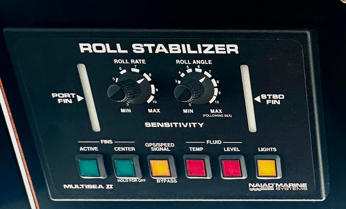 Control panel of a Naiad Marine Systems roll stabilizer on a 1989 Grand Banks 42 Classic.