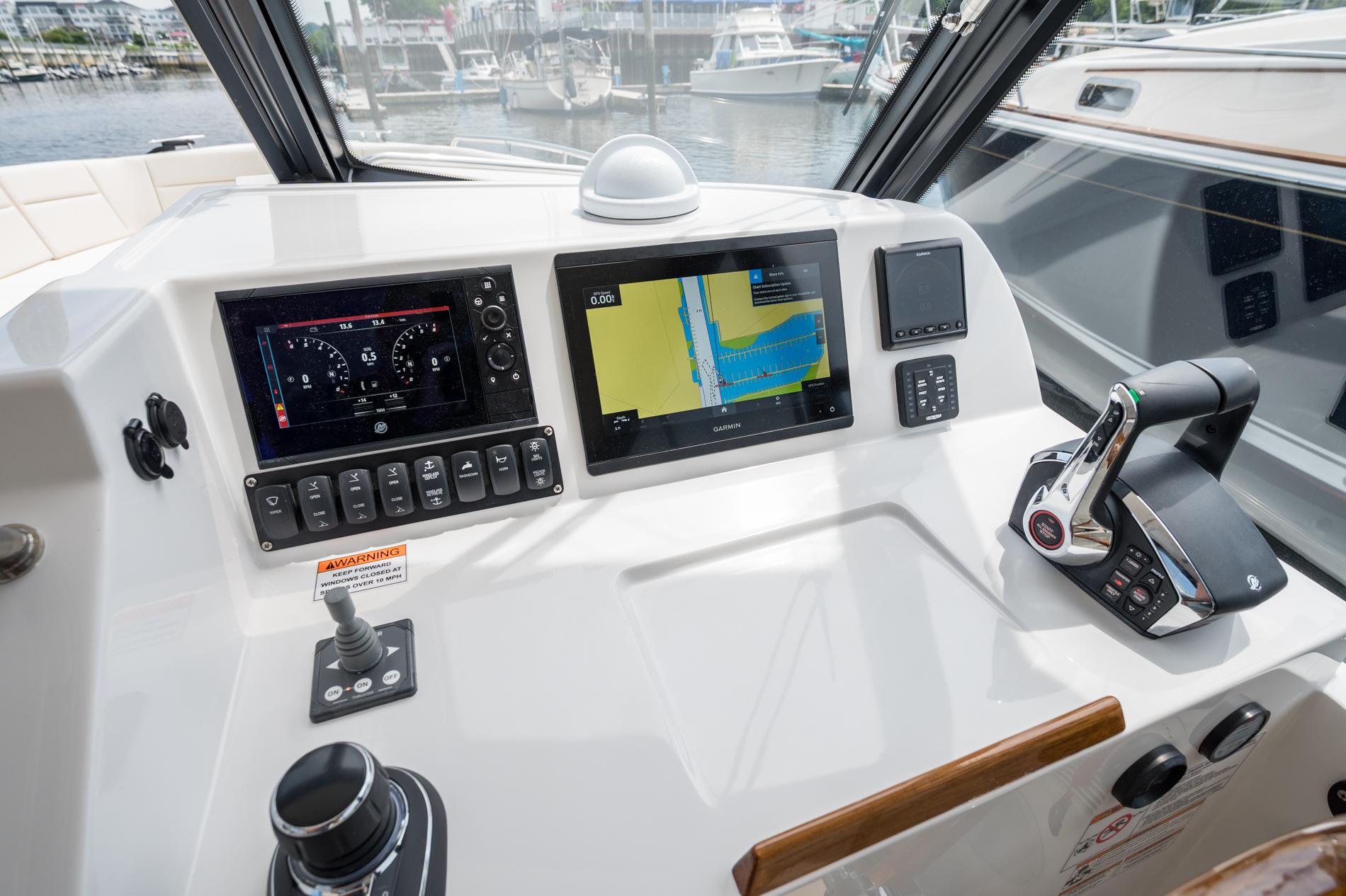 Helm of 2025 MJM 3 boat with advanced navigation and control systems.