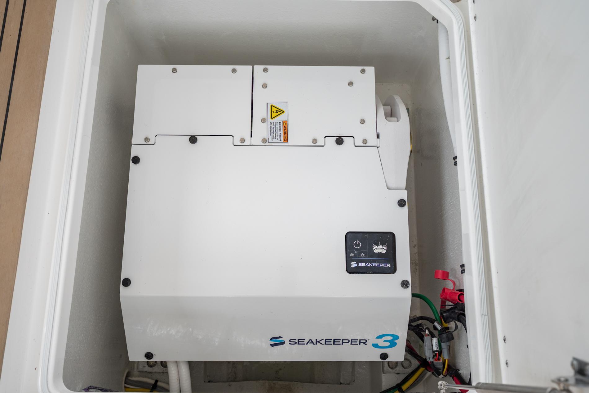 Seakeeper 3 stabilizer installed in 2025 MJM 3 boat compartment.