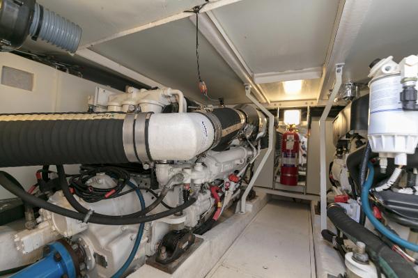 Engine room of 2007 Viking Sport Cruiser with visible machinery and equipment.