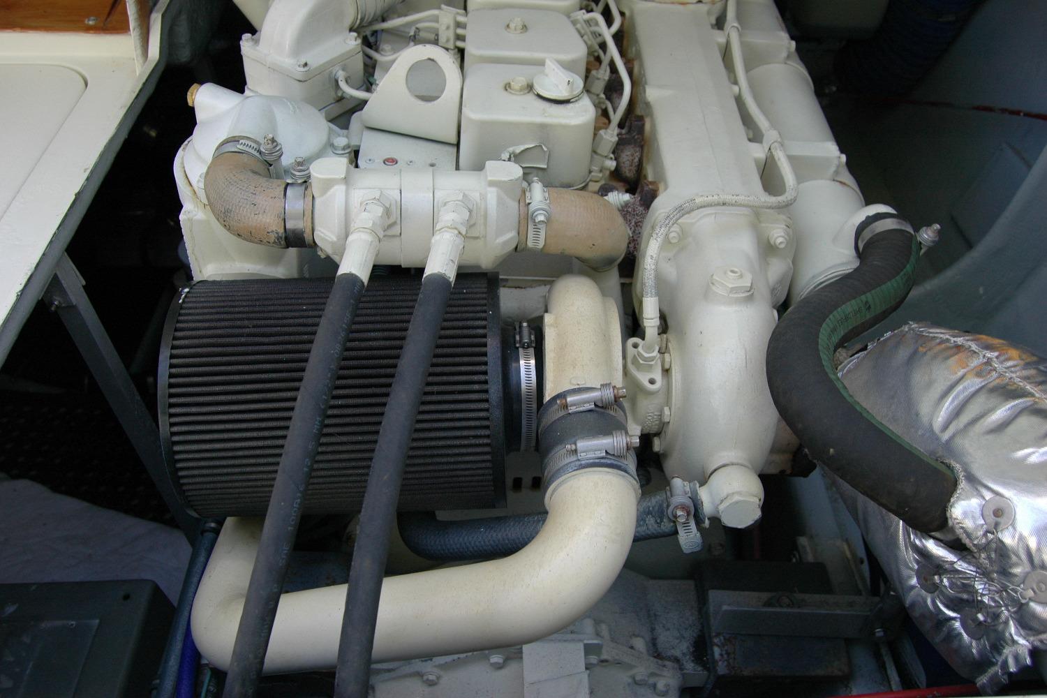 Engine compartment of a 1987 Bertram 33 Sport Fisherman boat.