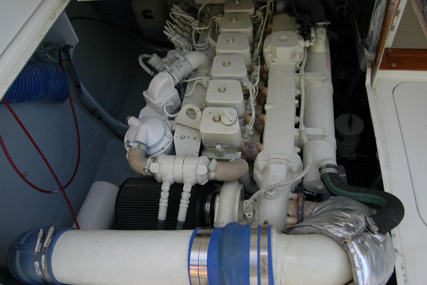 Engine compartment of a 1987 Bertram 33 Sport Fisherman boat.