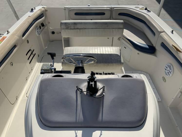 1997 Regal 200 DESTINY boat interior with steering wheel and seating.