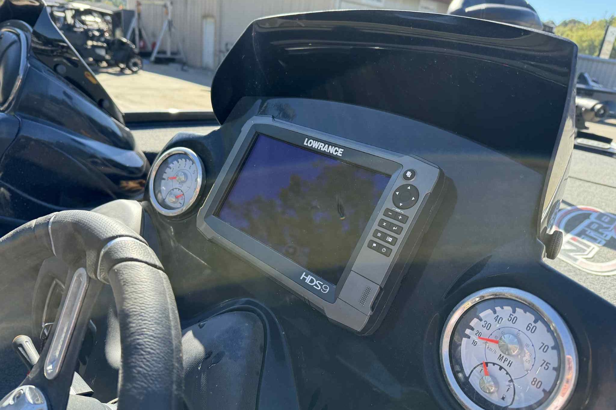 Dashboard of 2017 Nitro Z20 Pro boat with Lowrance HDS9 display and gauges.