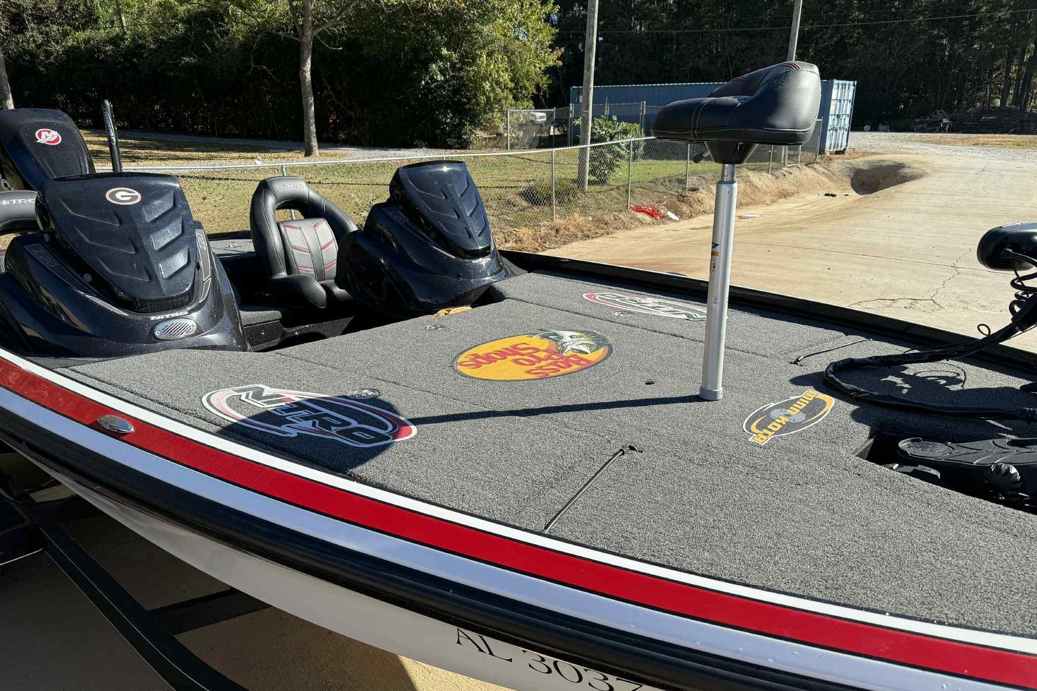2017 Nitro Z20 Pro fishing boat with custom decals and seating.