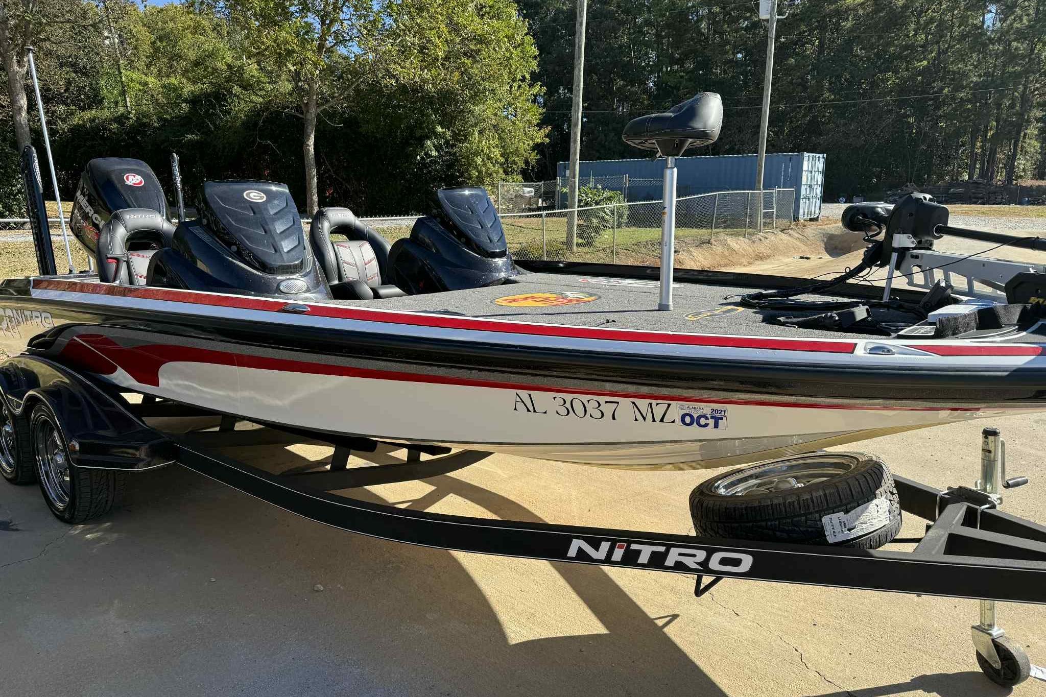 2017 Nitro Z20 Pro fishing boat on trailer, parked outdoors.