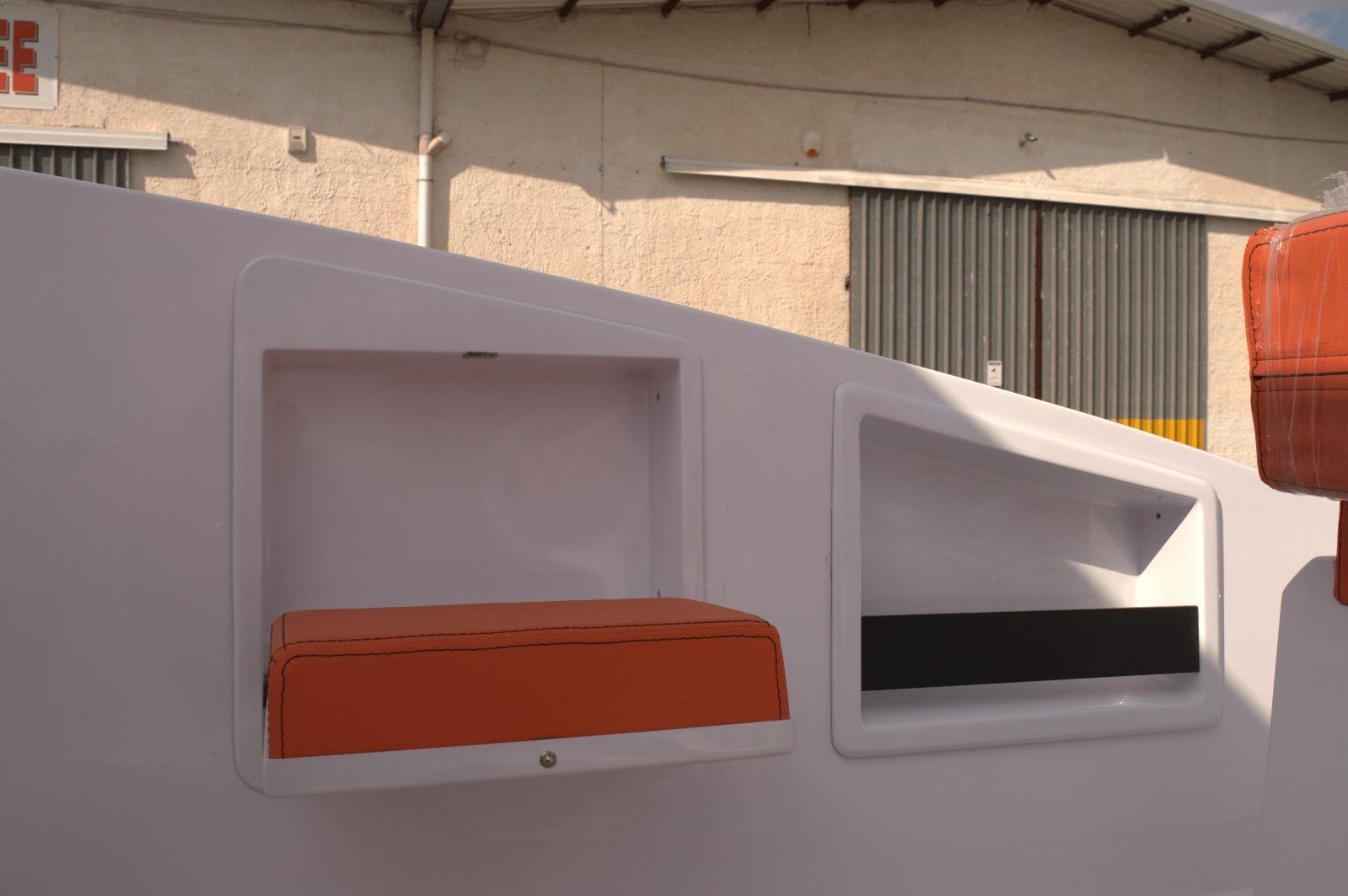 DNA-46 2026 -FL-US-Storage compartments on a 2025 DNA 46 boat, featuring orange accents and modern design.-9703461 | Thumbnail