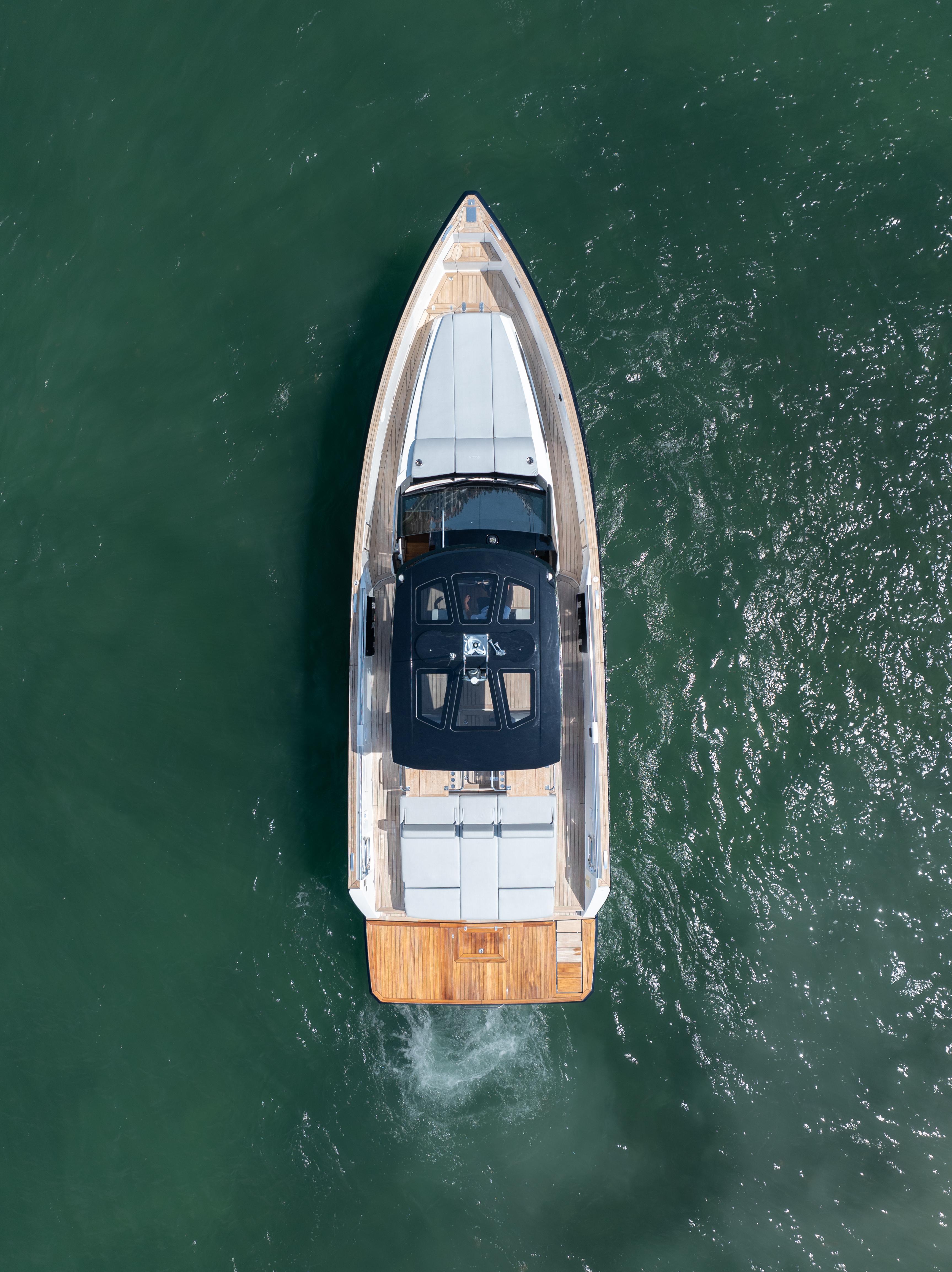 Fjord-44 Open 2022-HINJUICE FL-US-Aerial view of 2022 Fjord 44 Open yacht cruising on the water.-9860902 | Thumbnail