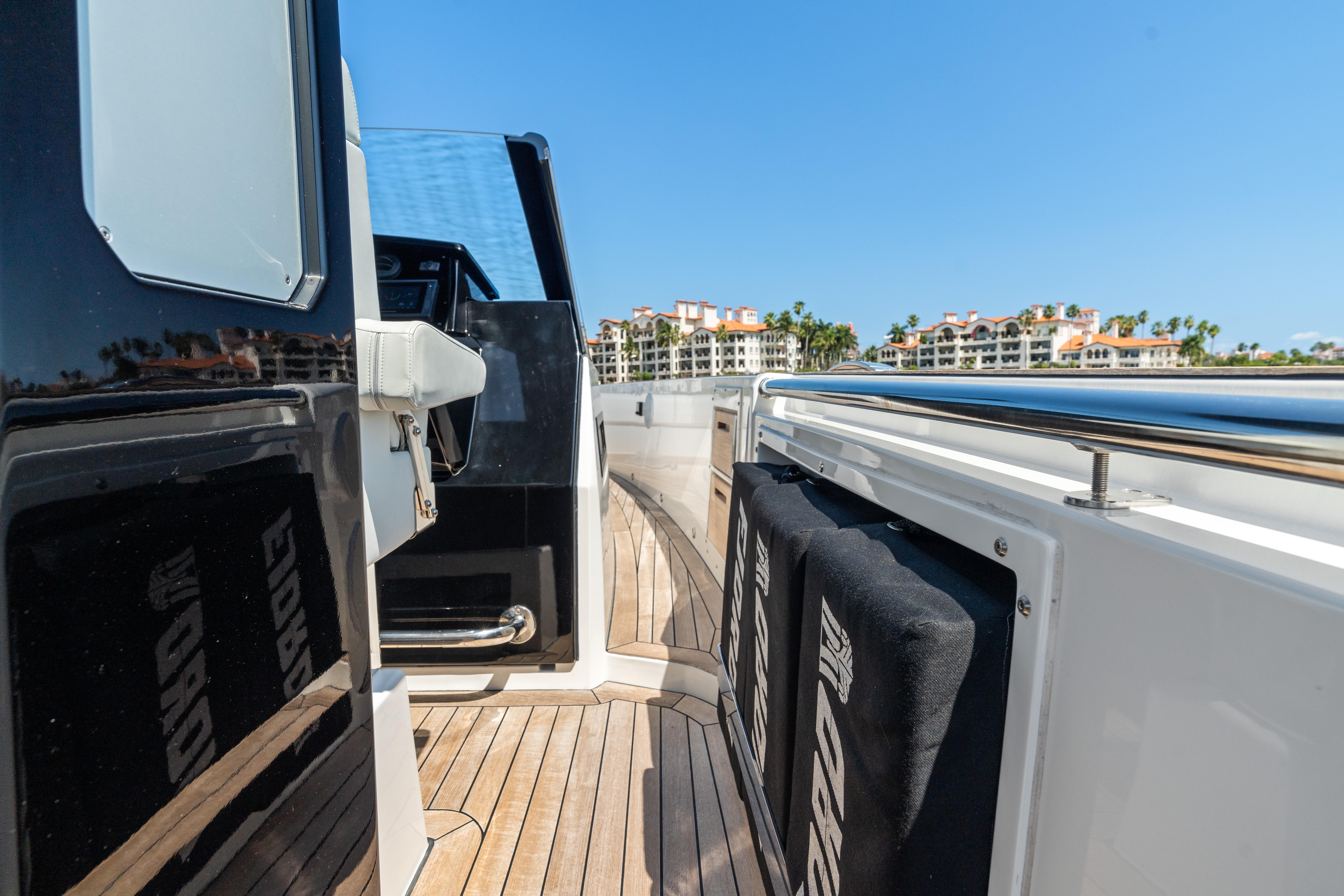 Fjord-44 Open 2022-HINJUICE FL-US-2022 Fjord 44 Open yacht deck with wooden flooring and modern design.-9860902 | Thumbnail