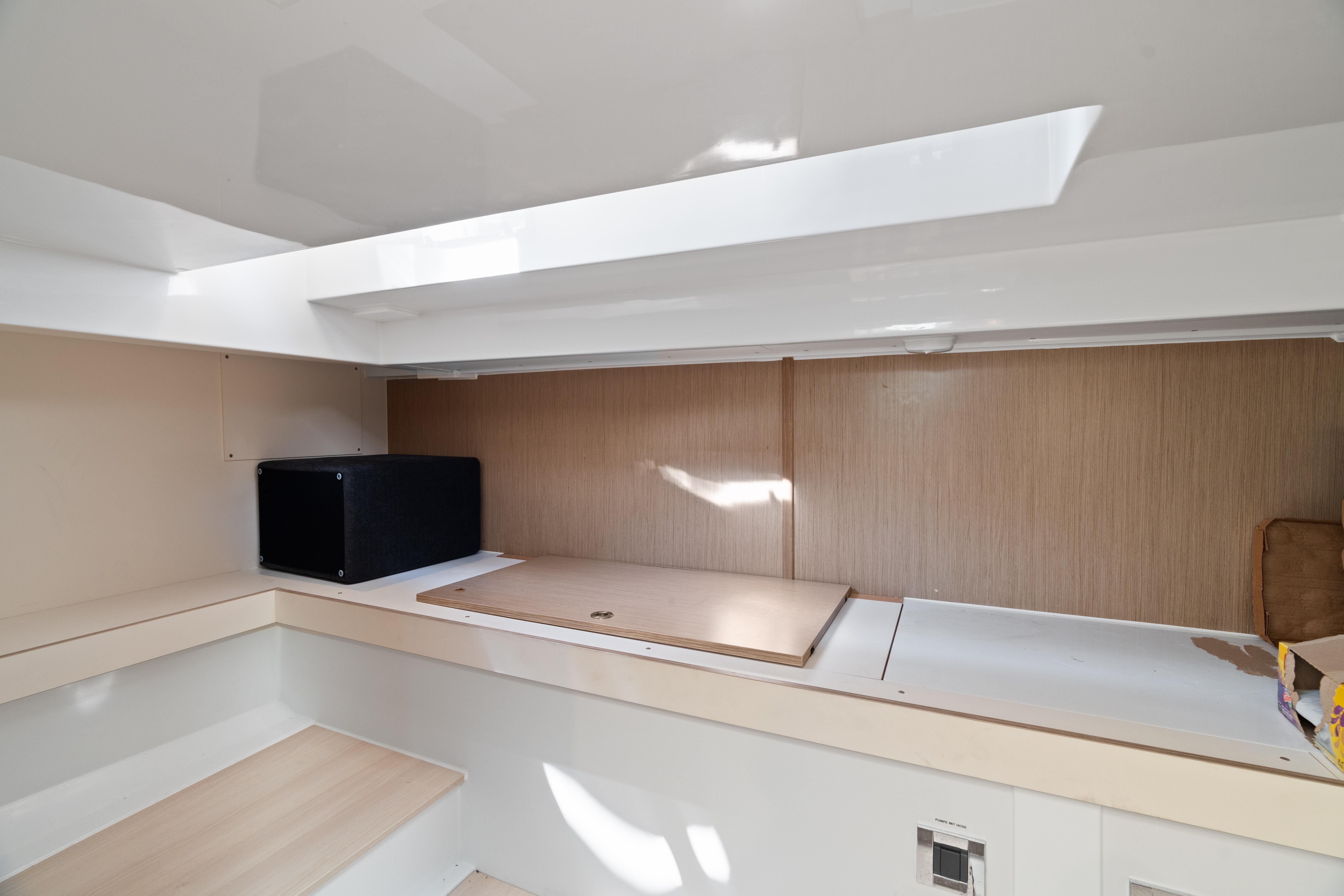 Fjord-44 Open 2022-HINJUICE FL-US-Interior of 2022 Fjord 44 Open yacht, featuring modern design and compact storage space.-9860902 | Thumbnail