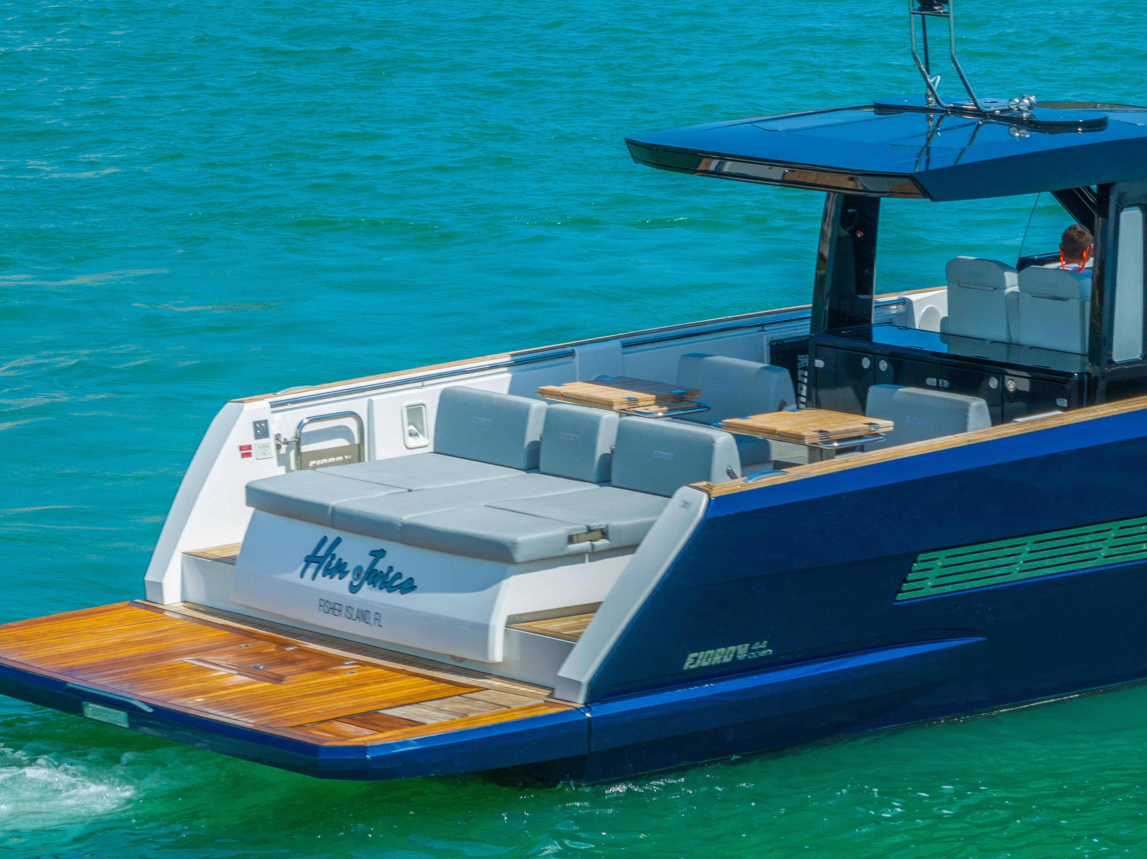 Fjord-44 Open 2022-HINJUICE FL-US-2022 Fjord 44 Open yacht with sleek design on turquoise water.-9860902 | Thumbnail