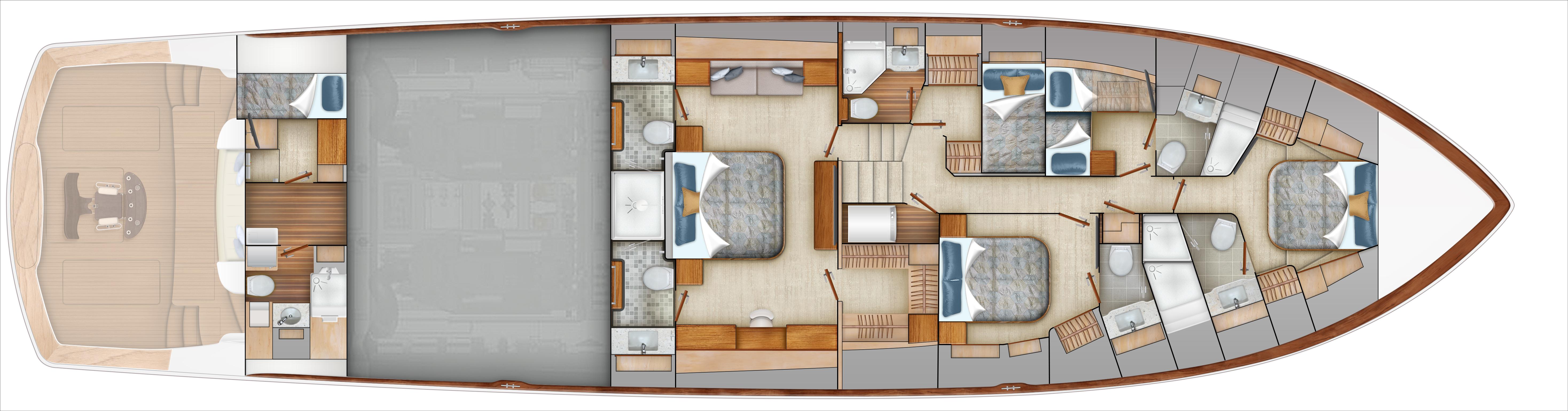 Viking 90 Enclosed Bridge - Lower Accommodation Floor Plan