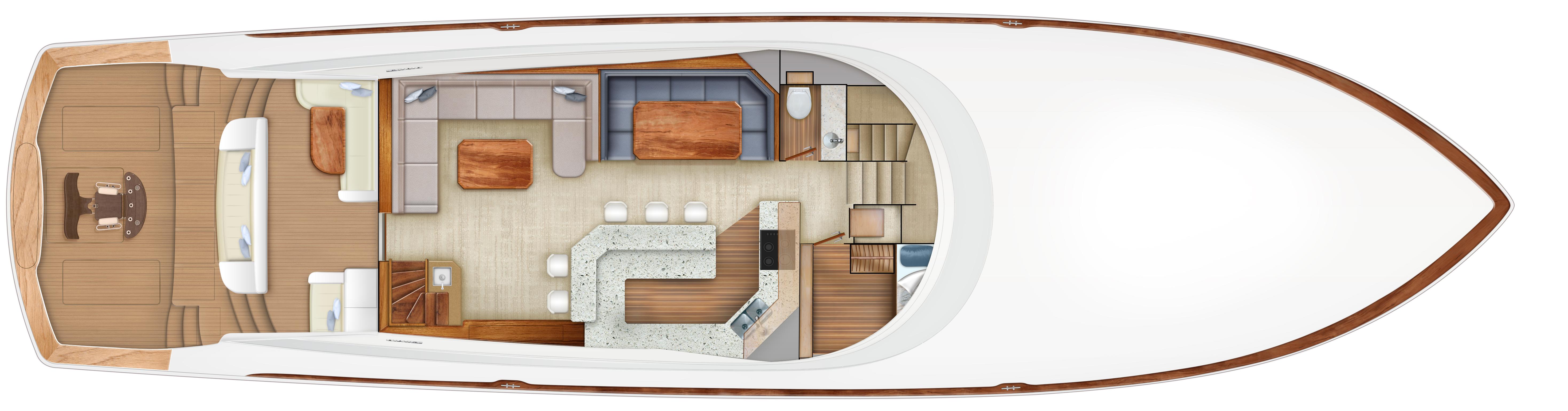 Viking 90 Enclosed Bridge - Salon Accommodation Floorplan