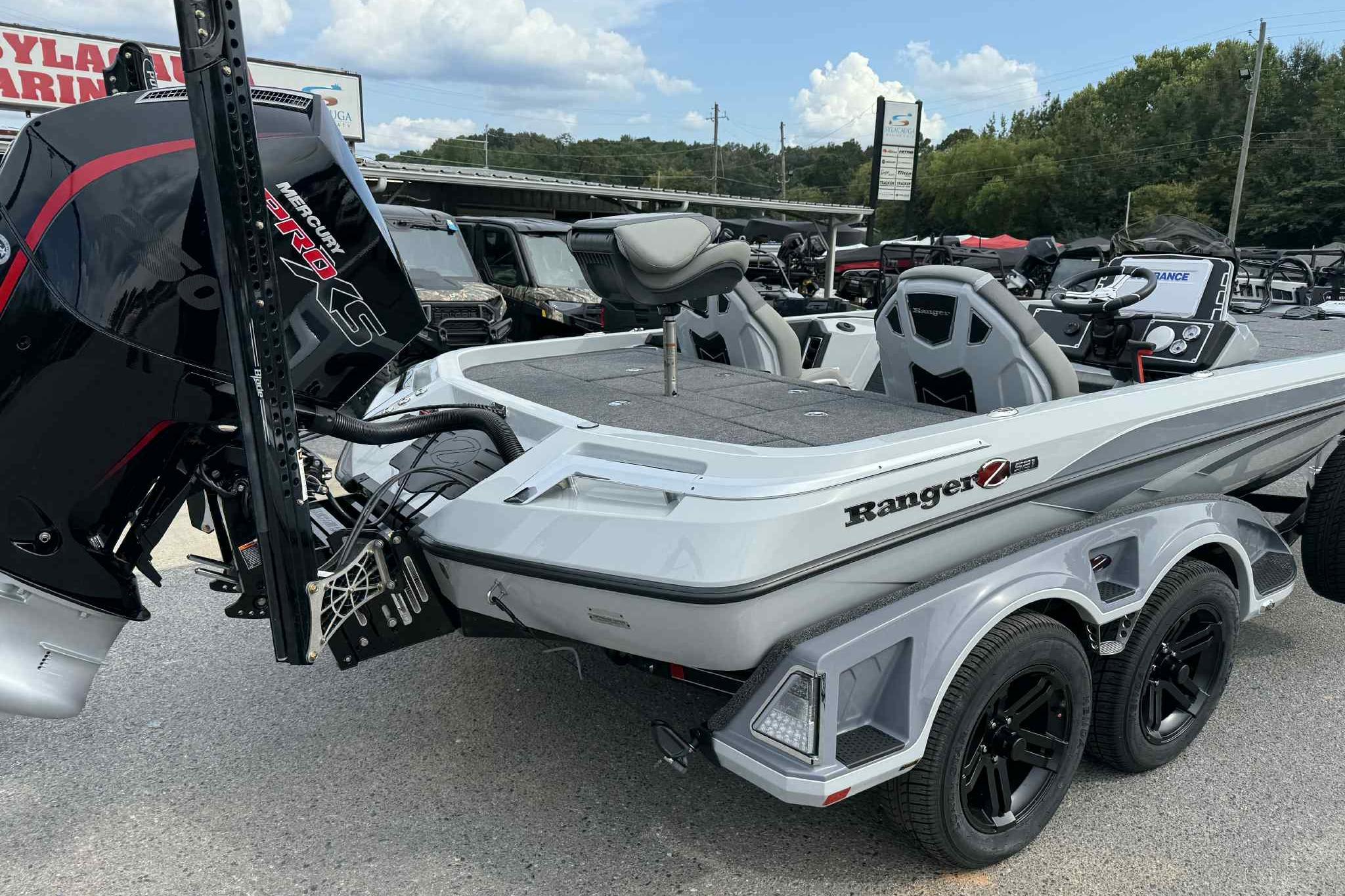 2026 Ranger Z521 boat with Mercury Pro XS engine, parked on a trailer.