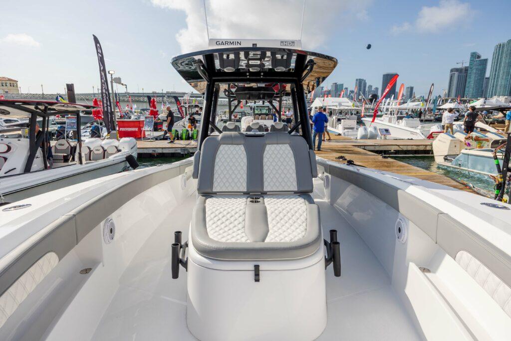 Front Runner-39 CC Custom 2026 -FL-US-2024 Front Runner 39 CC Custom boat at a marina with city skyline.-9053590 | Thumbnail
