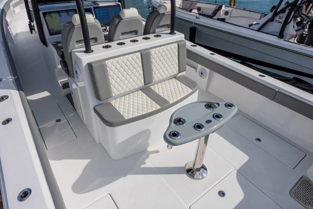 Front Runner-39 CC Custom 2026 -FL-US-2024 Front Runner 39 CC Custom boat interior with seating and rod holders.-9053590 | Thumbnail
