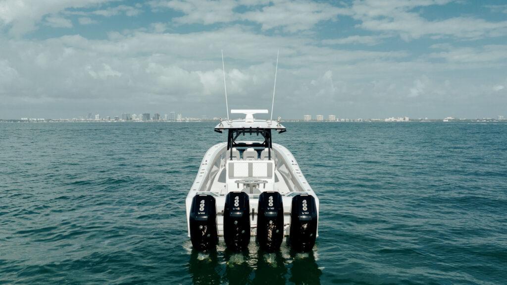Front Runner-39 CC Custom 2026 -FL-US-2024 Front Runner 39 CC Custom boat with four outboard engines on open water.-9053590 | Thumbnail