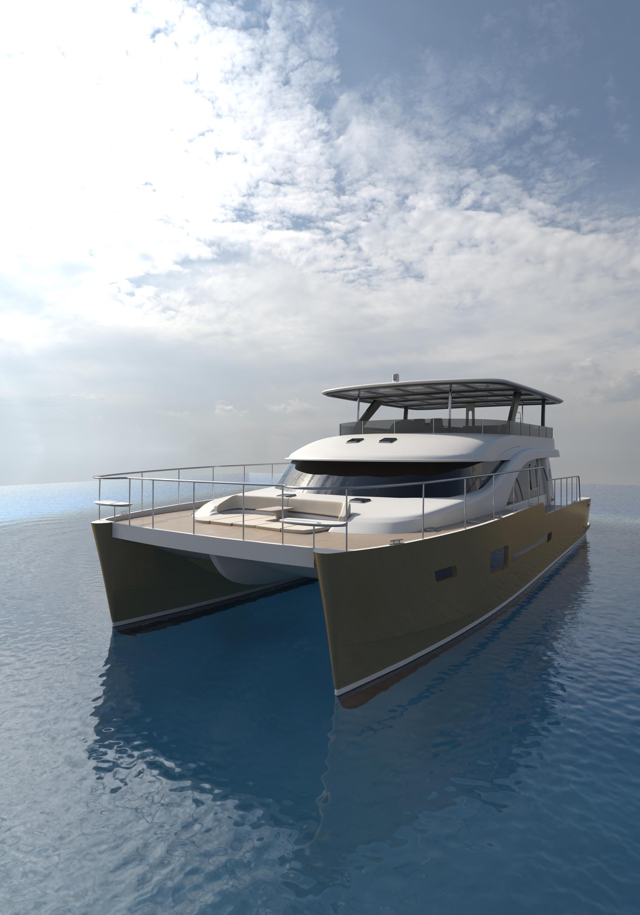 Catamaran-HS 65 2025-HS 65 FL-US-Futuristic 2025 Catamaran HS 65 sailing on calm ocean under cloudy sky.-9723610 | Thumbnail