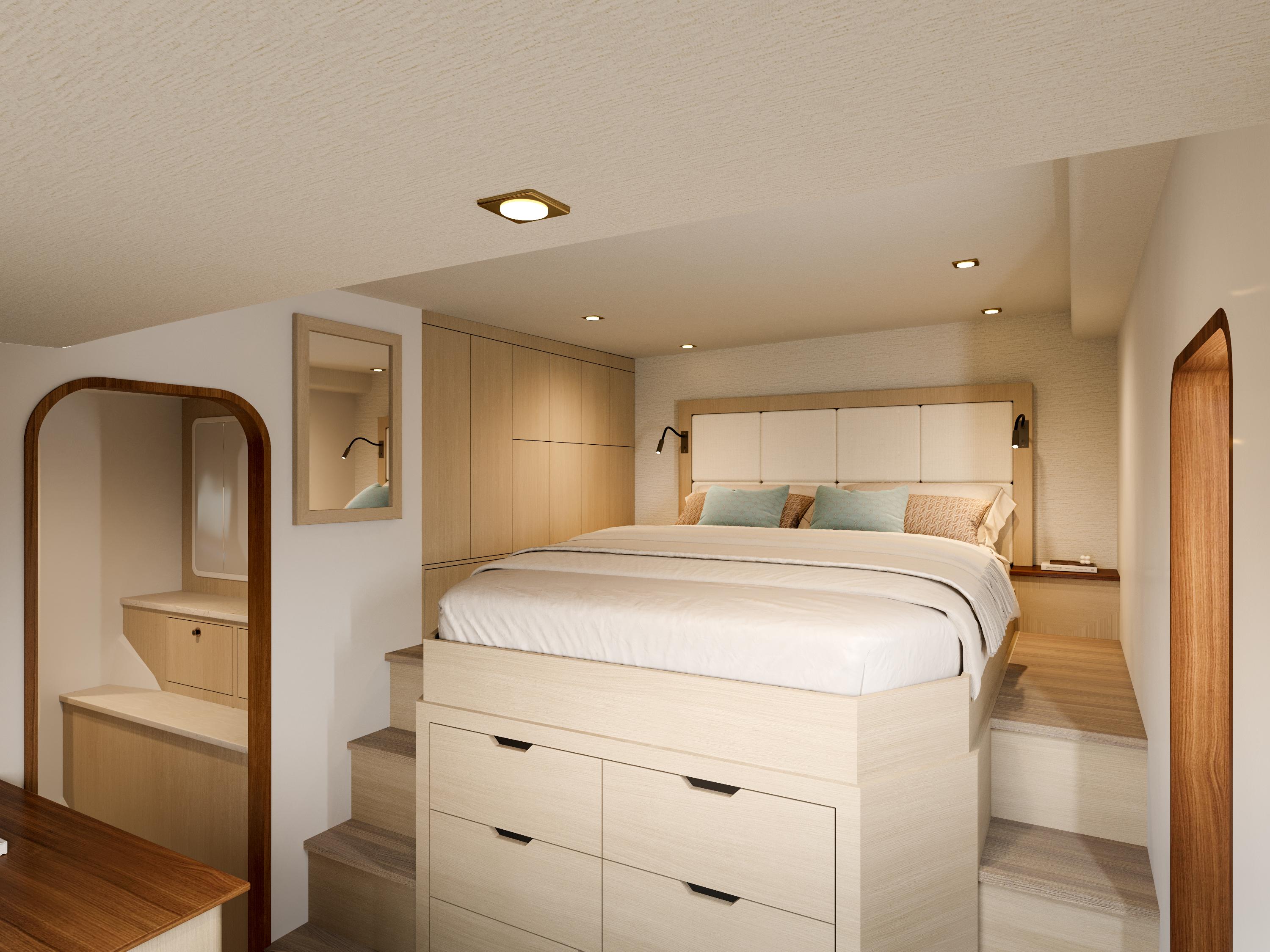 Catamaran-HS 65 2025-HS 65 FL-US-Luxurious 2025 Catamaran HS 65 bedroom with modern design and elegant lighting.-9723610 | Thumbnail