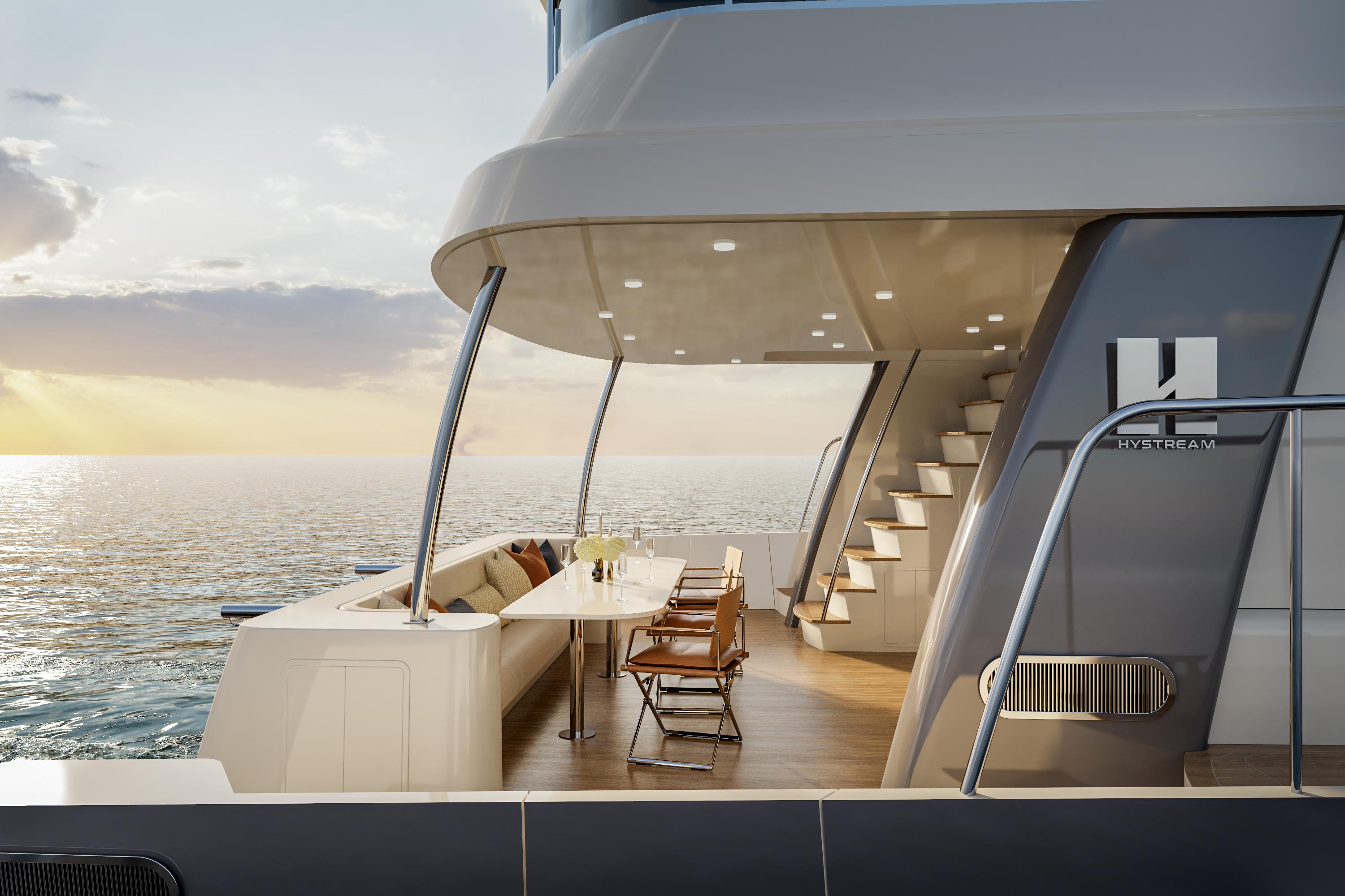 Catamaran-HS 65 2025-HS 65 FL-US-Luxurious 2025 Catamaran HS 65 deck with modern seating and ocean view at sunset.-9723610 | Thumbnail