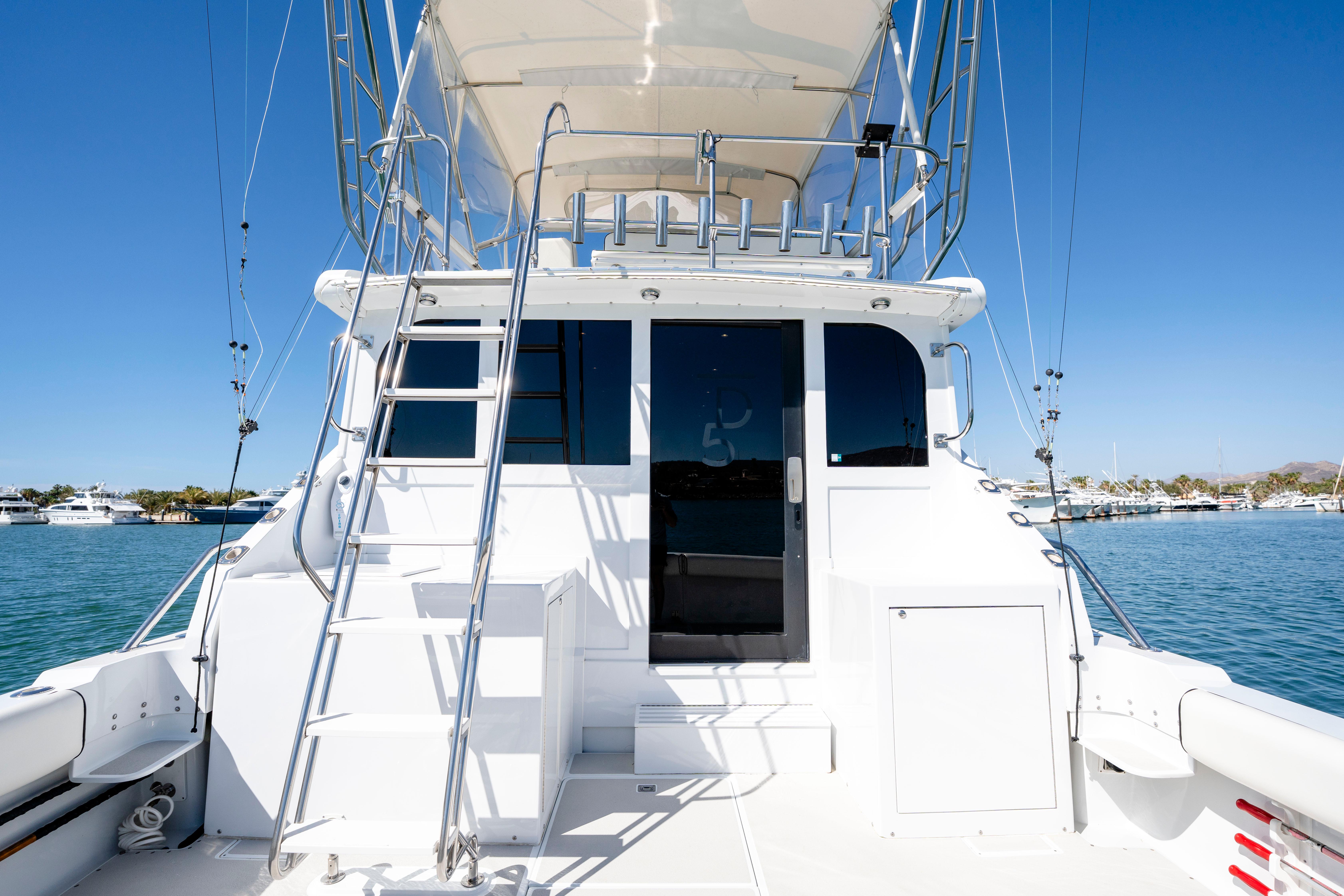 Pacifica-50 Convertible 1983-Bull Pen CA-US-1983 Pacifica 50 Convertible yacht with flybridge, docked in a sunny marina.-9793604 | Thumbnail