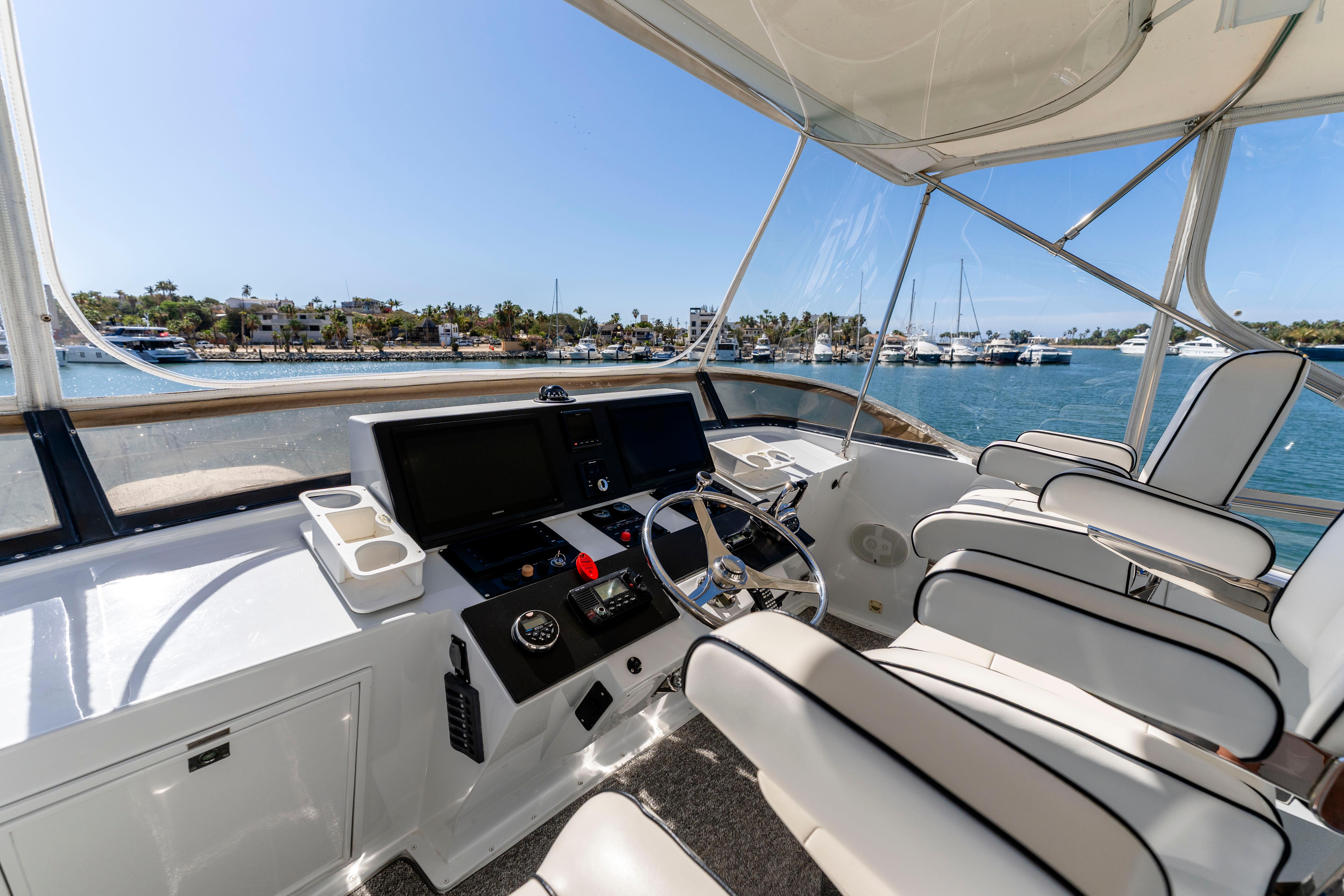 Pacifica-50 Convertible 1983-Bull Pen CA-US-1983 Pacifica 50 Convertible yacht helm with modern controls and ocean view.-9793604 | Thumbnail